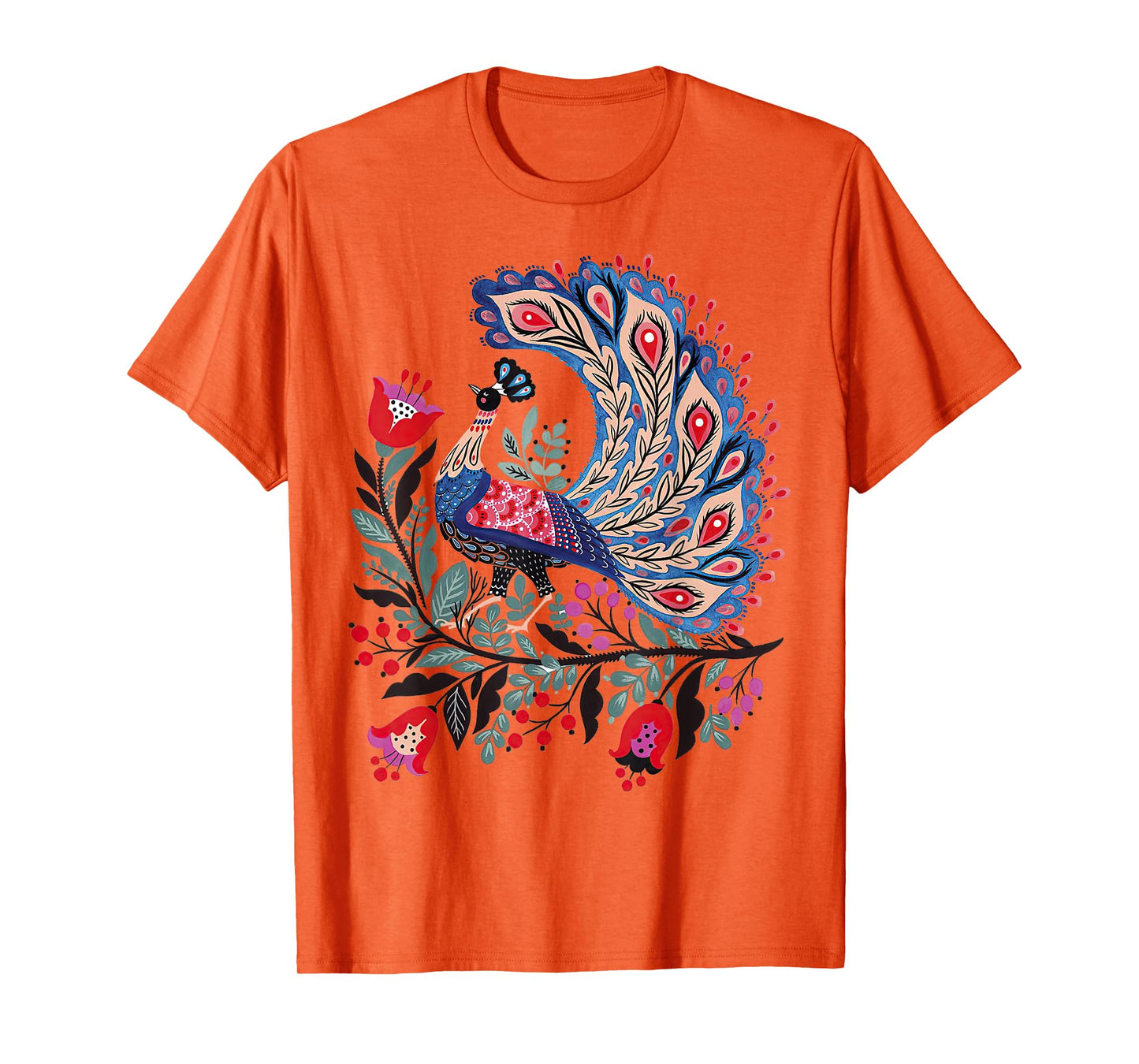 Mystical Botanical Bird Tee Scandinavian Folk Art T-Shirt