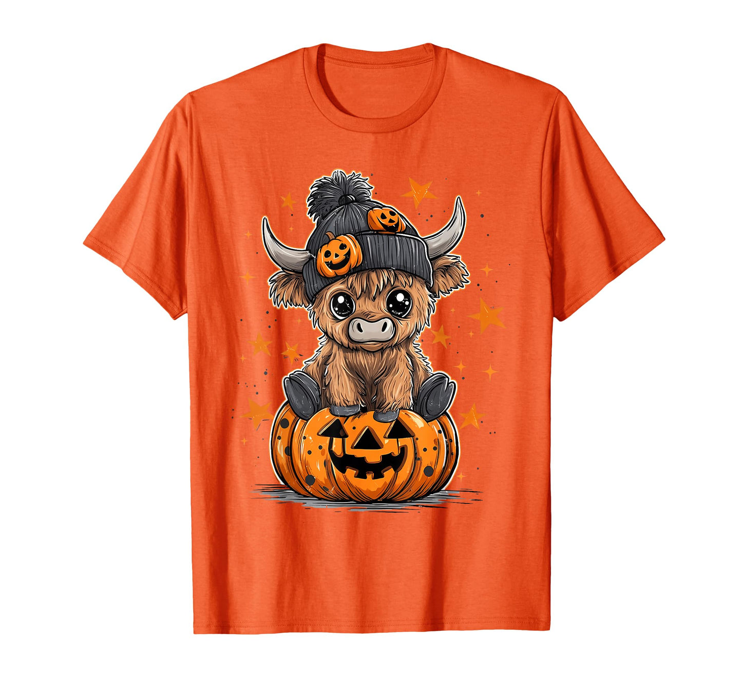 Cute Pumpkin Highland Cow Halloween Cow Lover Boy Girl T-Shirt