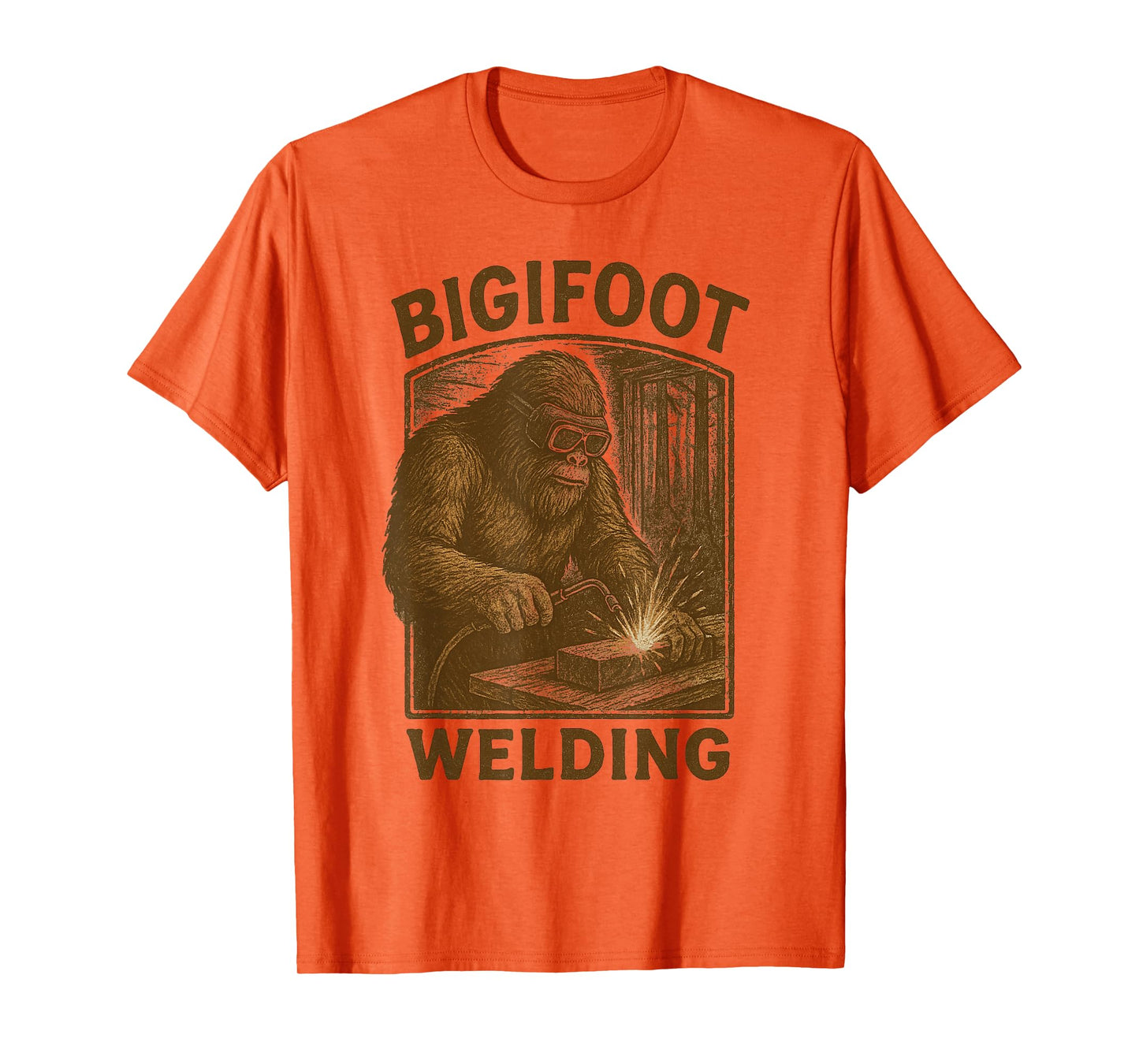 Funny Bigfoot Welding Funny Sasquatch Welder Graphic Cryptid T-Shirt