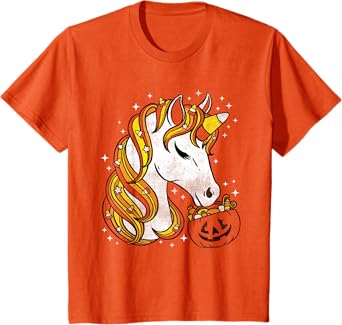 Kids Cute Candy Corn Unicorn Halloween T-Shirt