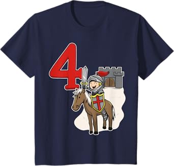Knight 4th Birthday T-Shirt - Castle and Number 4 Shirt T-Shirt