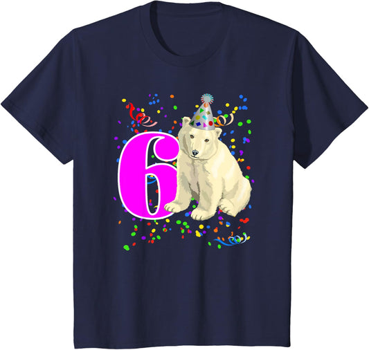 Polar Bear Birthday Shirt 6th Birthday Shirt for Girls Boys T-Shirt