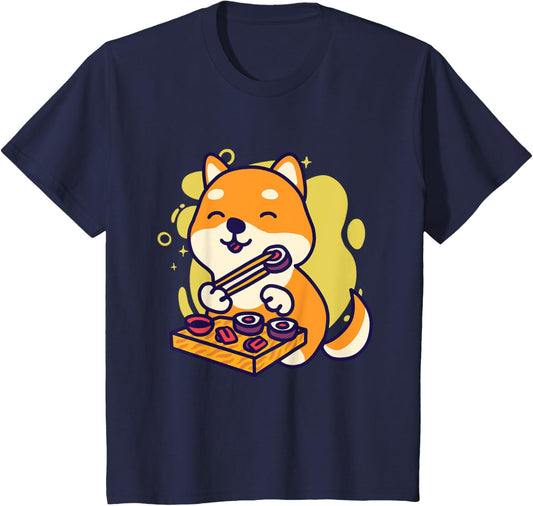 Kids Cute Shiba Inu Dog With Sushi Rolls T-Shirt