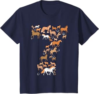 Little Girls 7 Years Old 7th Birthday Horse Graphic Cute T-Shirt