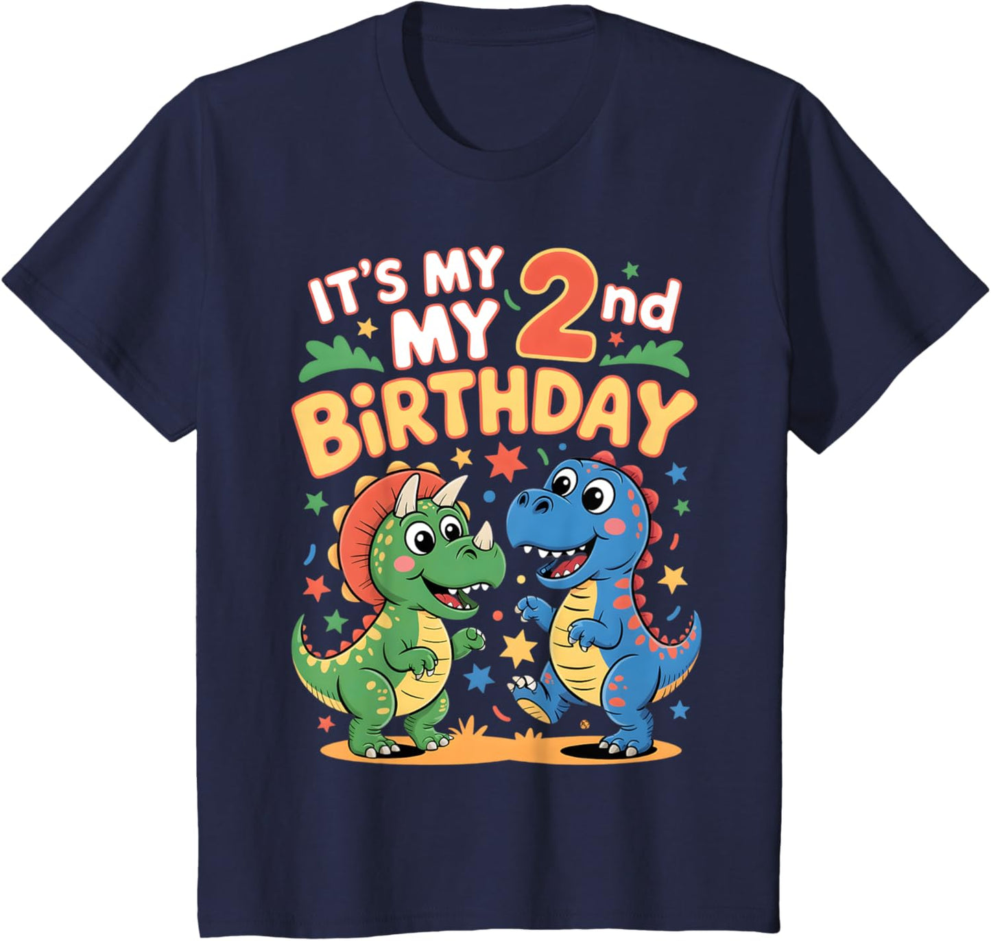 2nd Birthday Dinosaur 2 Second Two Years Old Toddler Boys T-Shirt