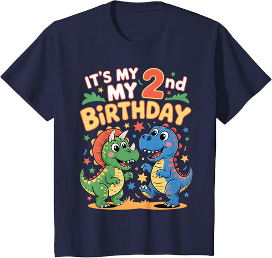 2nd Birthday Dinosaur 2 Second Two Years Old Toddler Boys T-Shirt