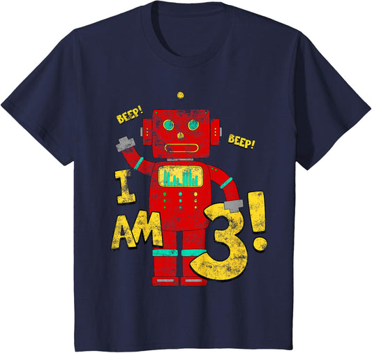 Kids 3rd Birthday T-Shirt. Boys 3 years Birthday Party Robot Tee T-Shirt