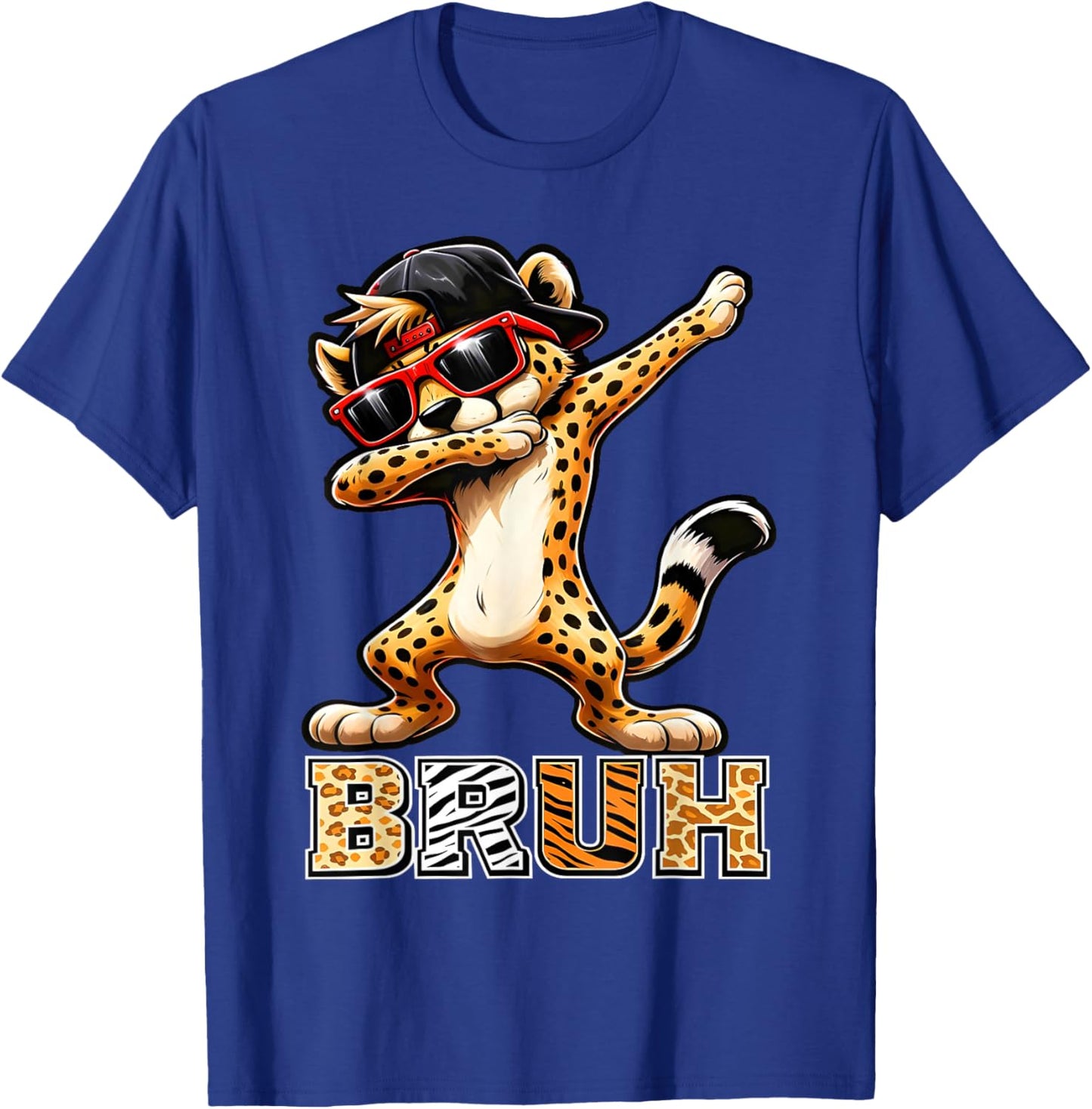 Bruh Cheetah Meme Graphic Tee Men Boys Animal Print Kids T-Shirt - T-Shirt | Royal