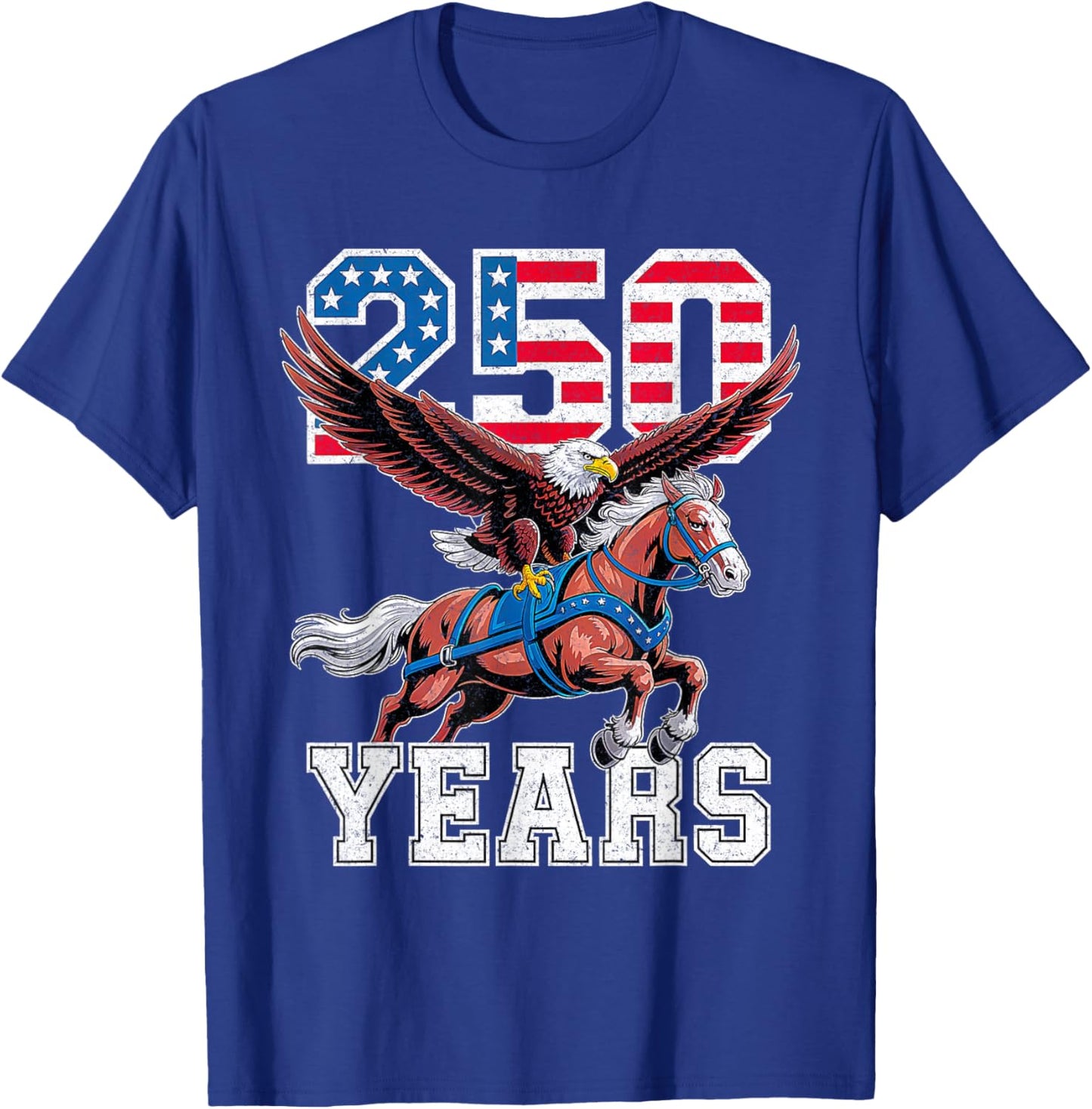 Retro USA 250th Anniversary Bald Eagle and Clydesdale Horse T-Shirt T-Shirt - T-Shirt | Royal