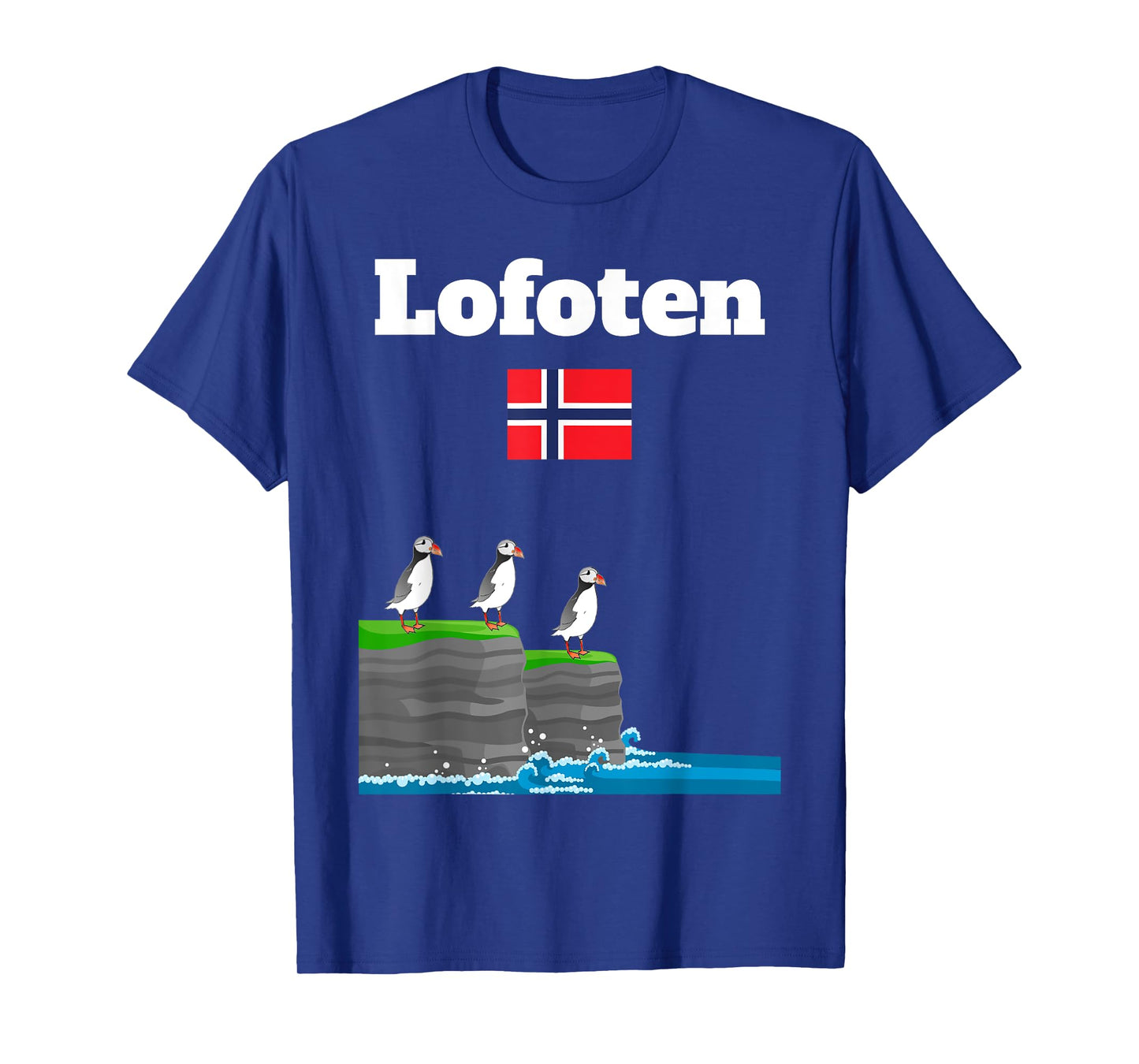Lofoten souvenir Puffin Colony Sea Cliffs Norway flag T-Shirt