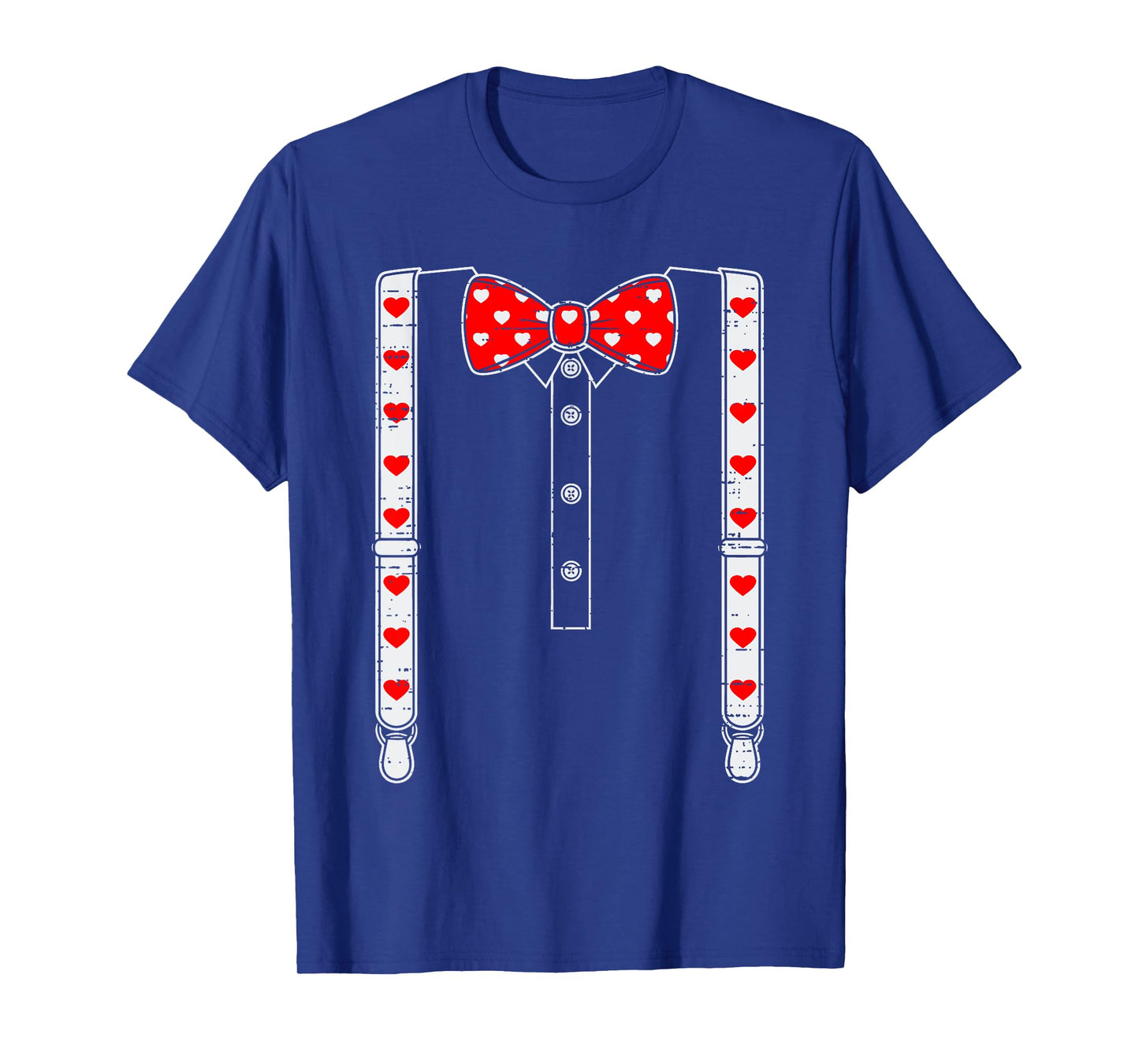 Valentines Day Suspenders And Hearts Bow Tie Boys Teens Kids T-Shirt