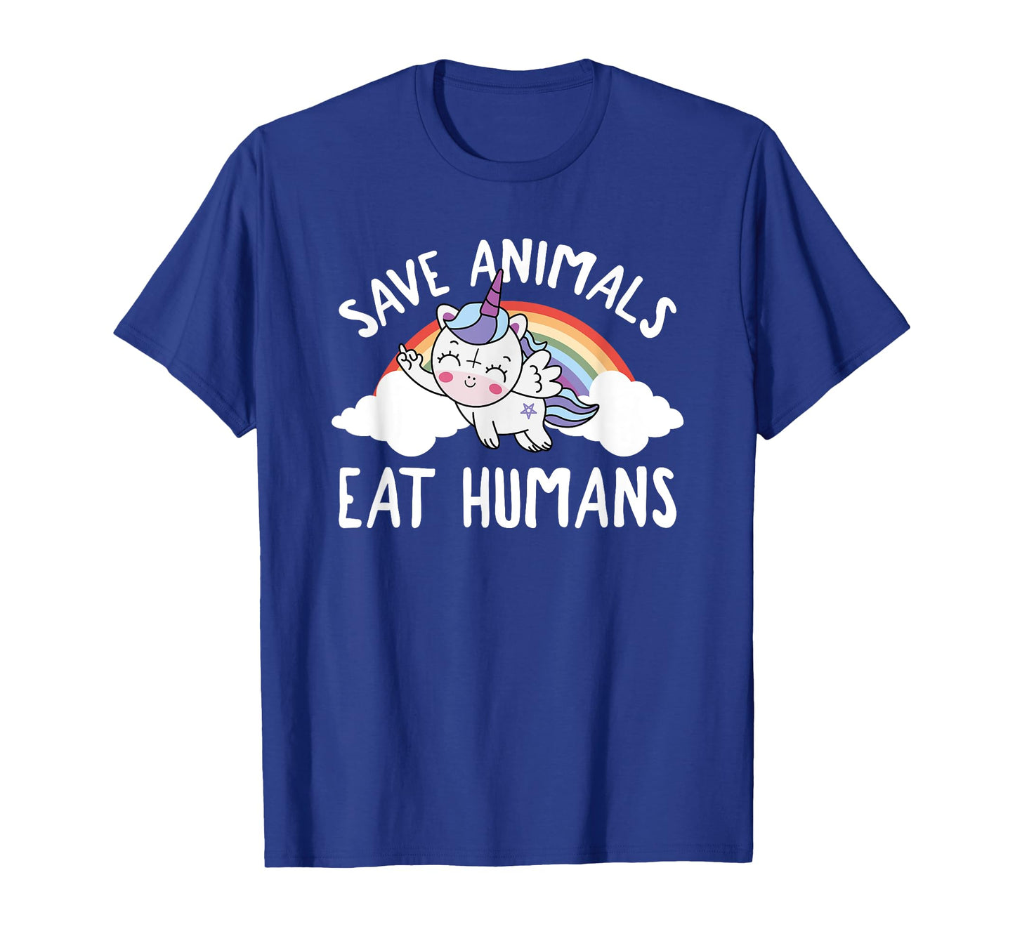 Evil Unicorn Rainbow Save Animals Eat Humans Satanic Vegan T-Shirt