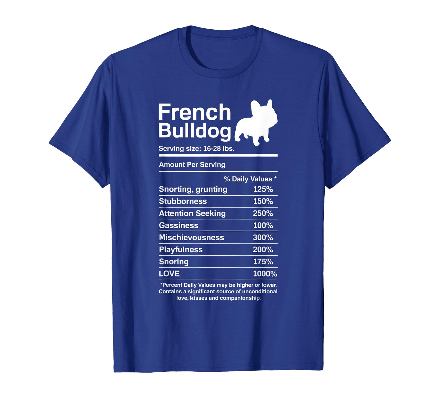 French Bulldog Facts Nutrition Funny Frenchie Lover T-Shirt for Men Women Girls Kids