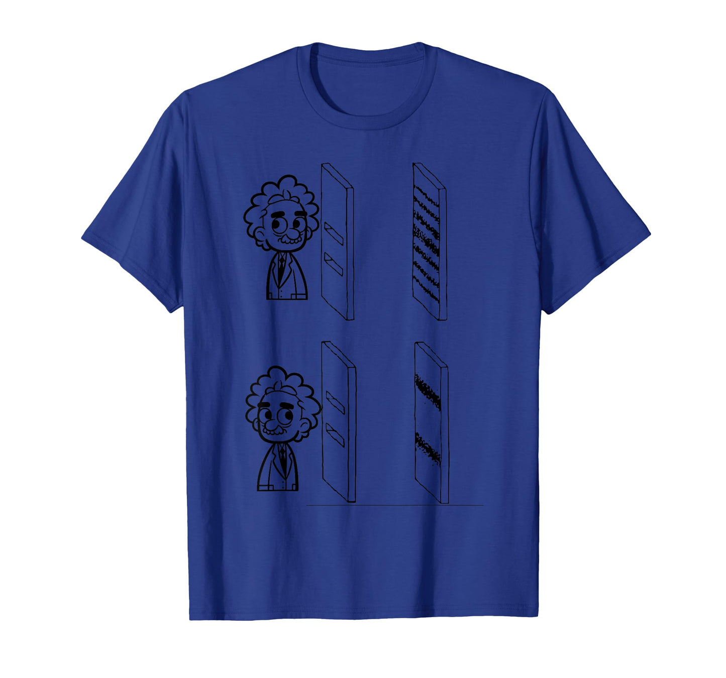 Quantum Threads: Double Slit Experiment Design T-Shirt - Unisex-Adults, Blue, Small, Short Sleeve