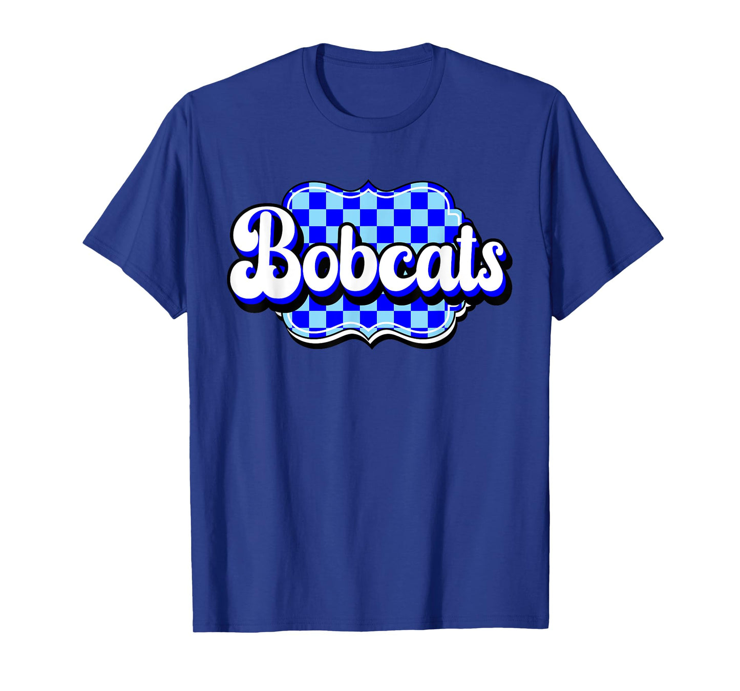 Blue Bobcats Checkered Print Blue Bobcat Pride School Spirit T-Shirt