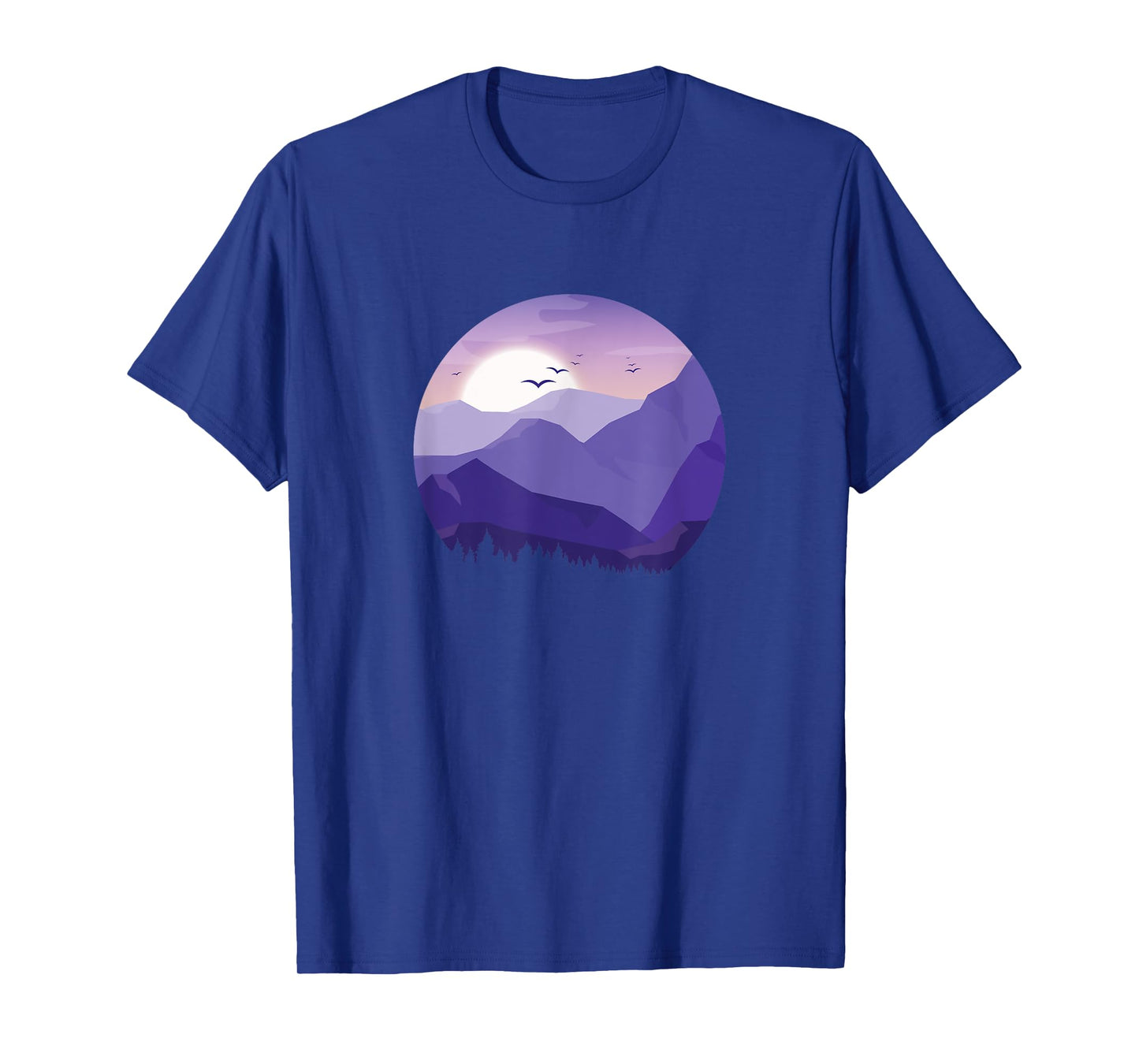 Sunrise Birds Forest Scene Mountain Silhouette T-Shirt