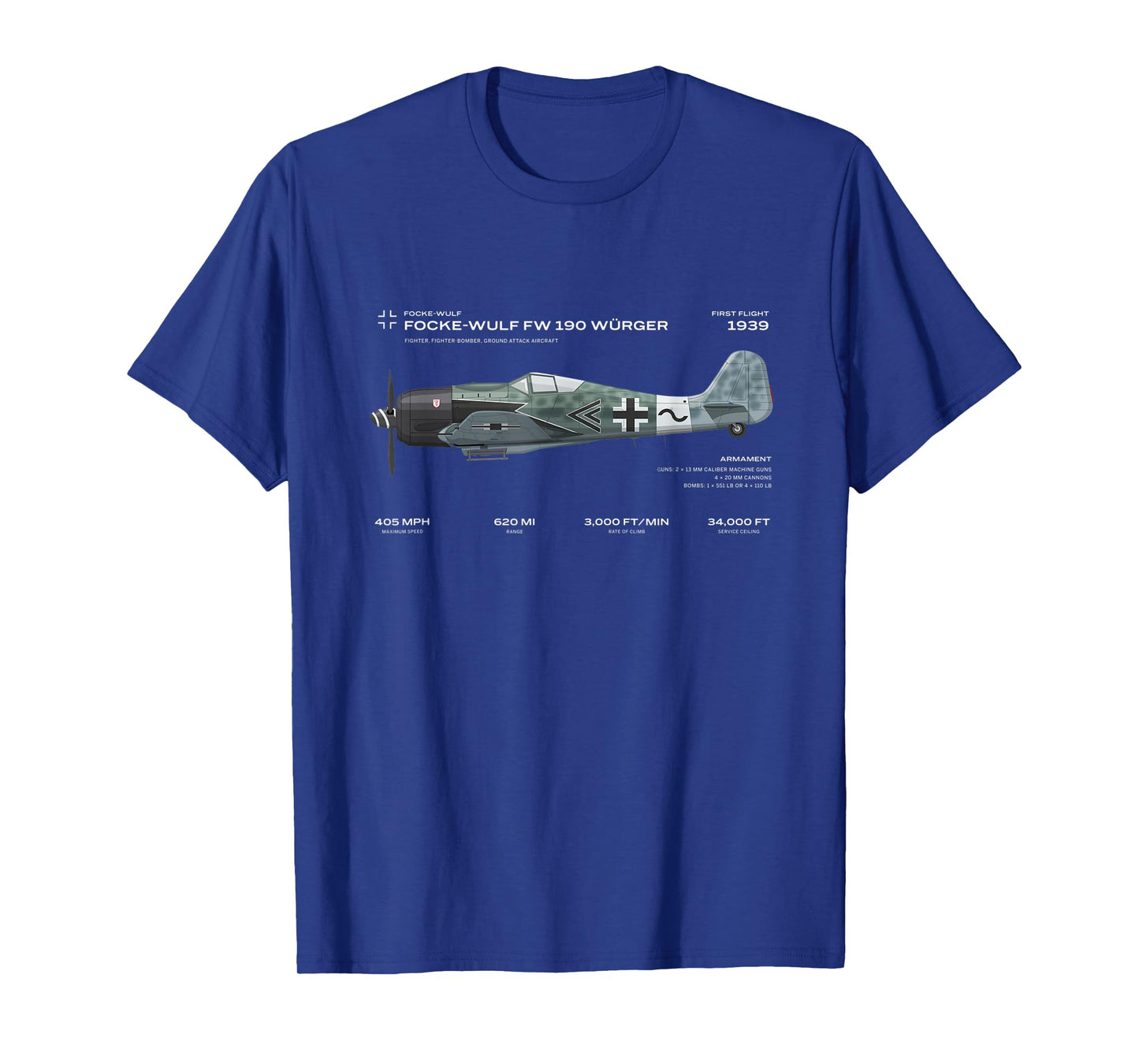 Focke Wulf Fw 190 WWII Airplane Historic War Bird Fighter T-Shirt