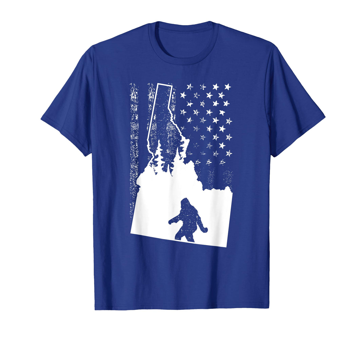 Idaho Bigfoot American Flag Silhouette Sasquatch Usa Flag Women Girls Kids Men T-Shirt