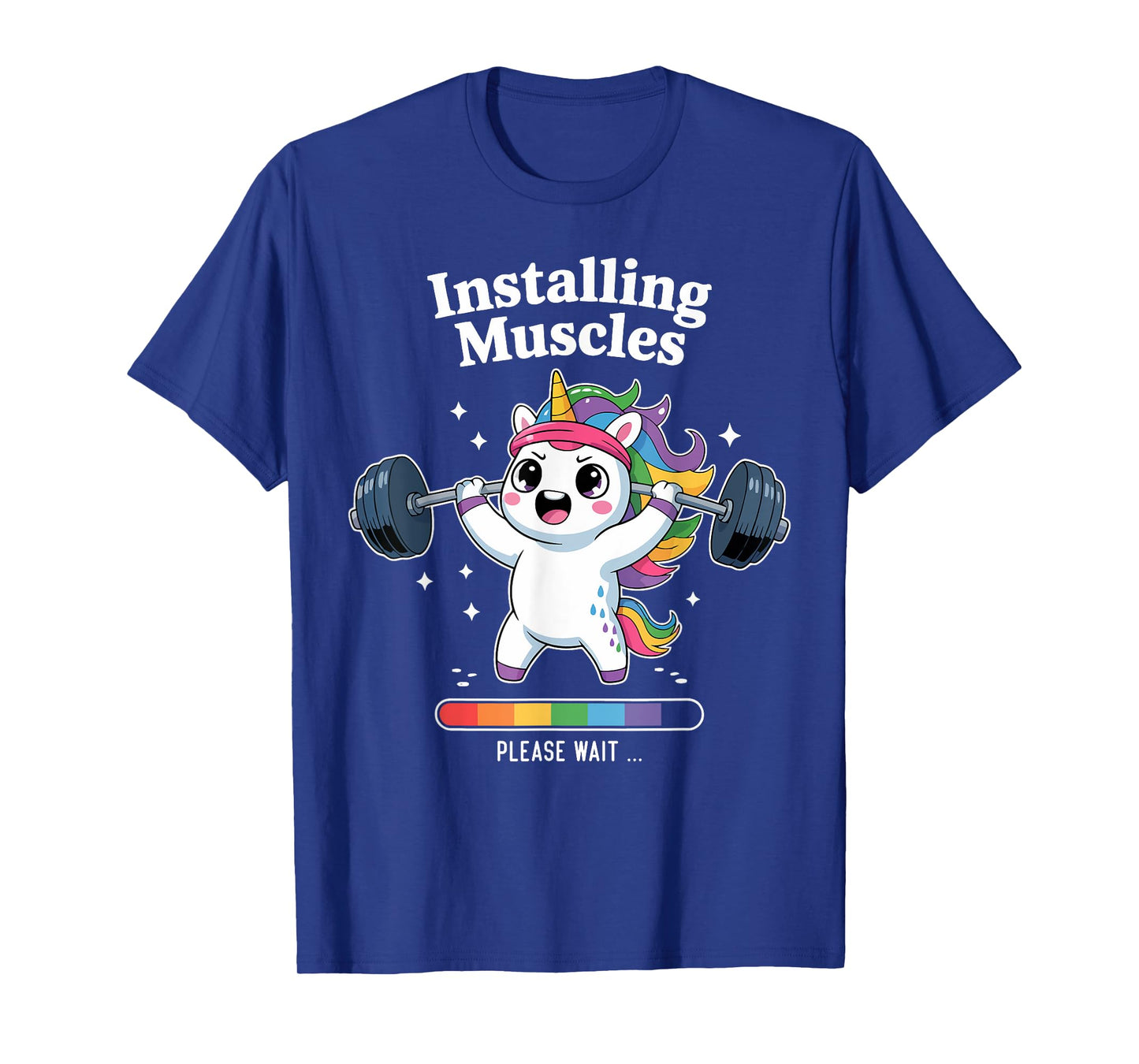 Installing Muscles Please Wait Funny Unicorn Gym Workout T-Shirt