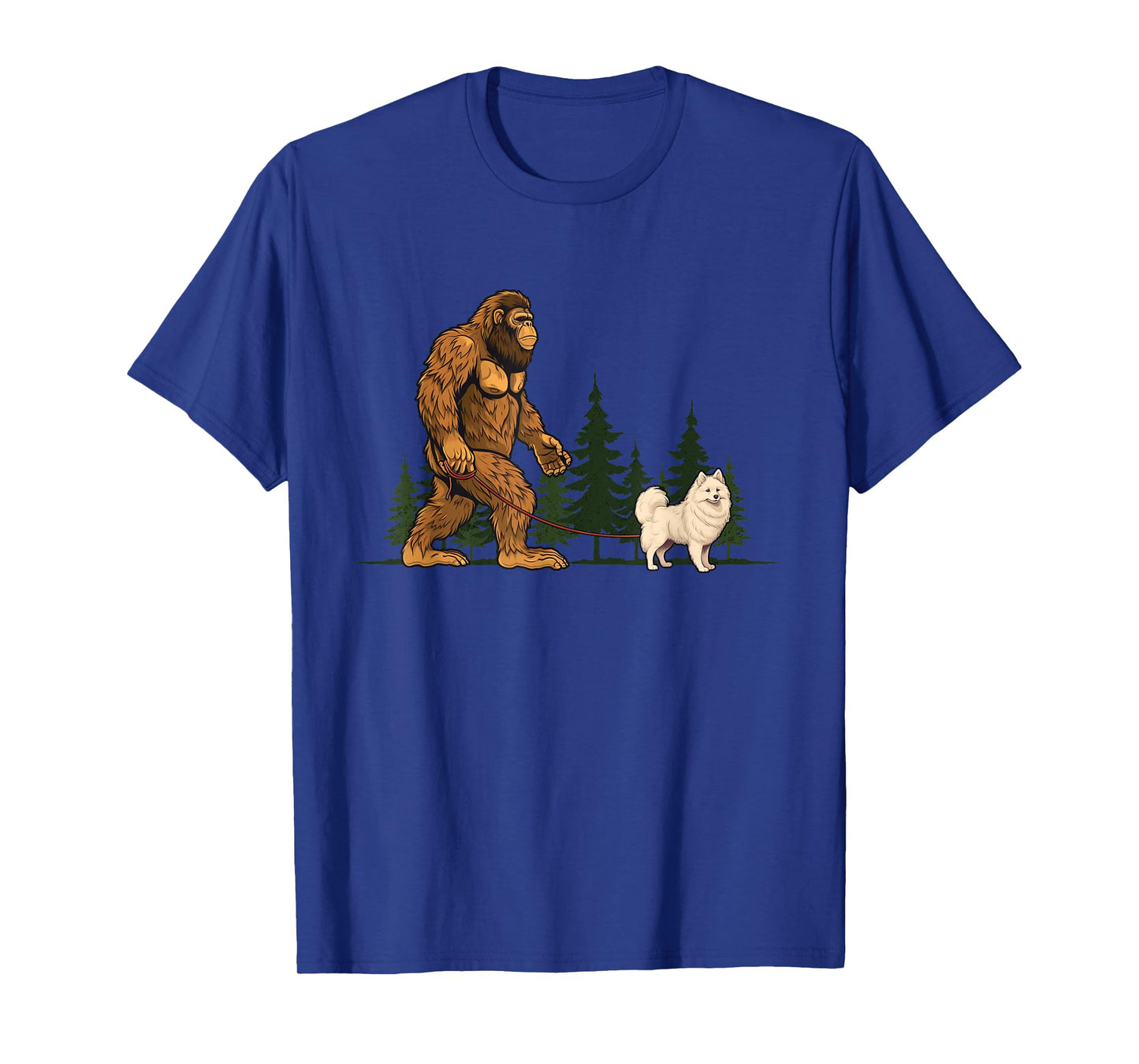 Funny American Eskimo Bigfoot Dog Walking Dog Mom Dad Kids T-Shirt