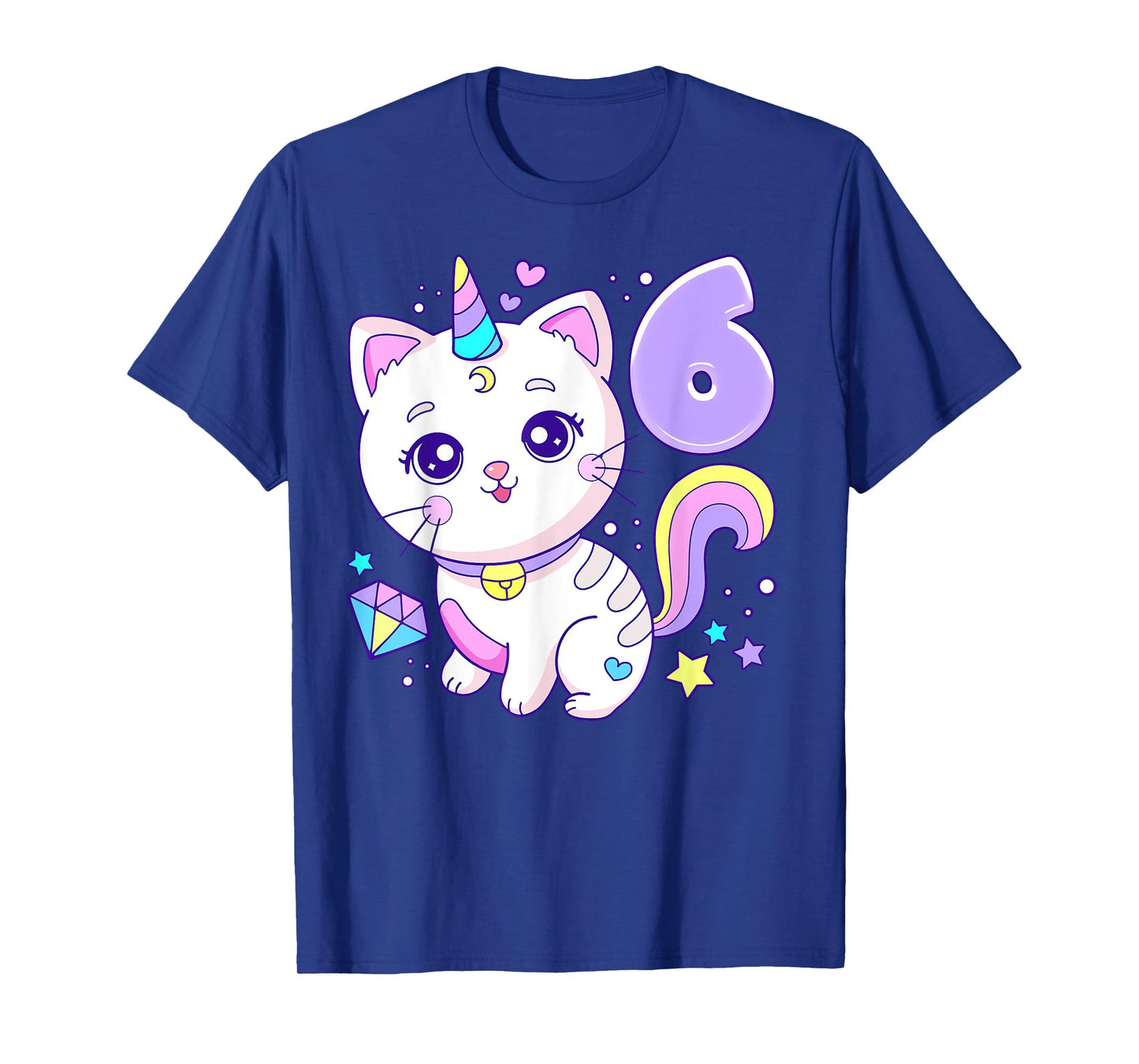 Birthday girl 6 years old, cat, unicorn, 6th birthday T-Shirt