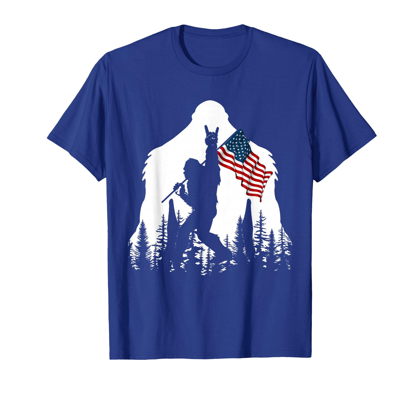 Bigfoot Rock On Hold American Flag Sasquatch Believers T-Shirt