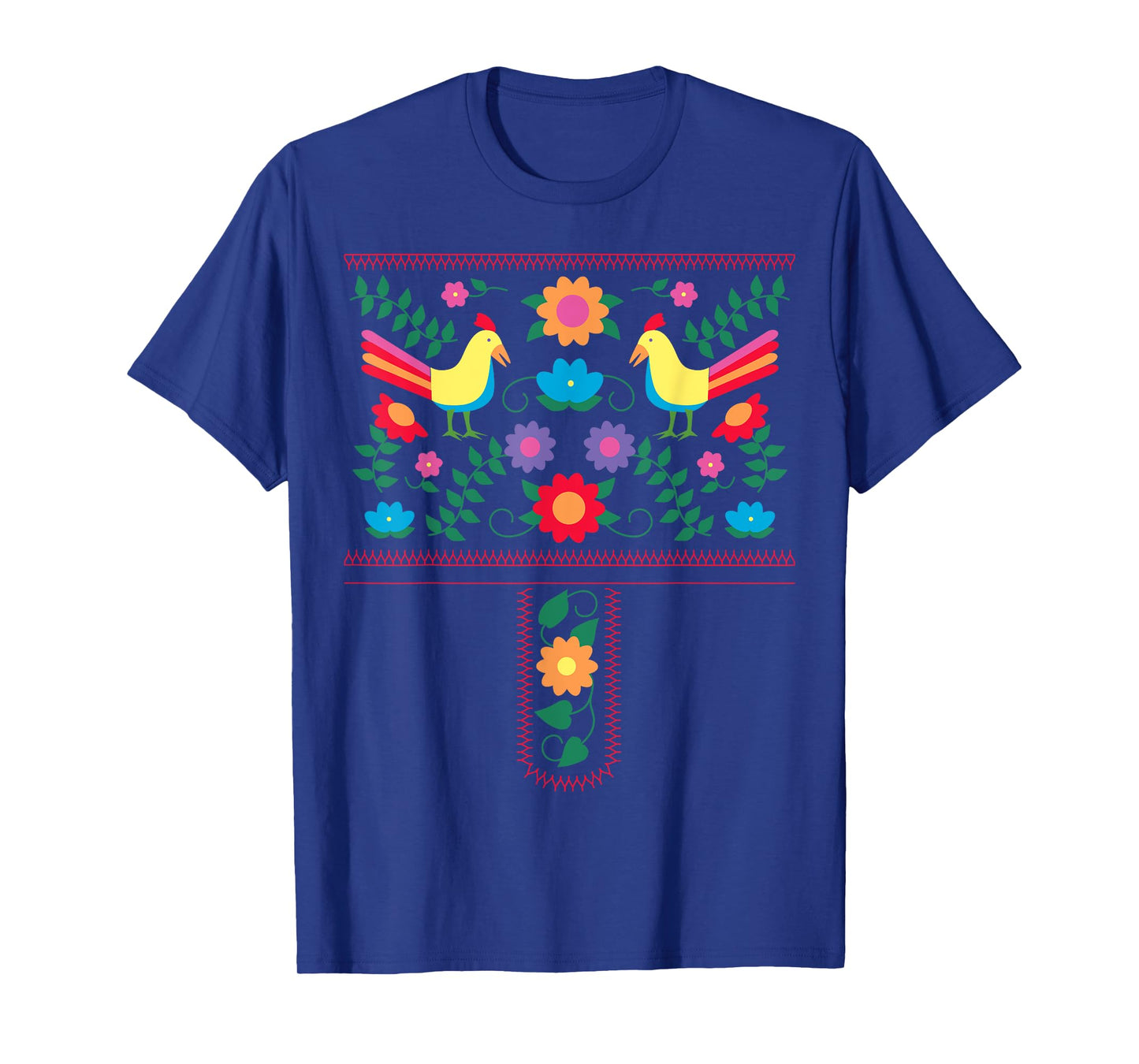 Bright Color Traditional Mexican Flowers and Birds T-Shirt