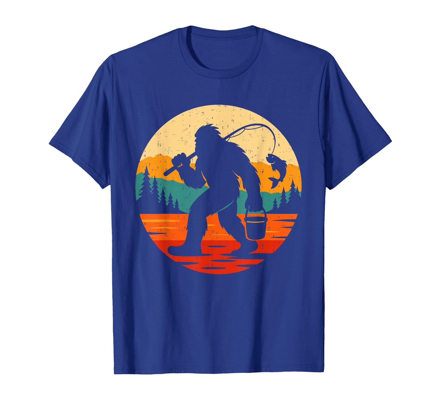 Bigfoot Fishing Funny Retro Sasquatch Fisherman Fish Lovers T-Shirt