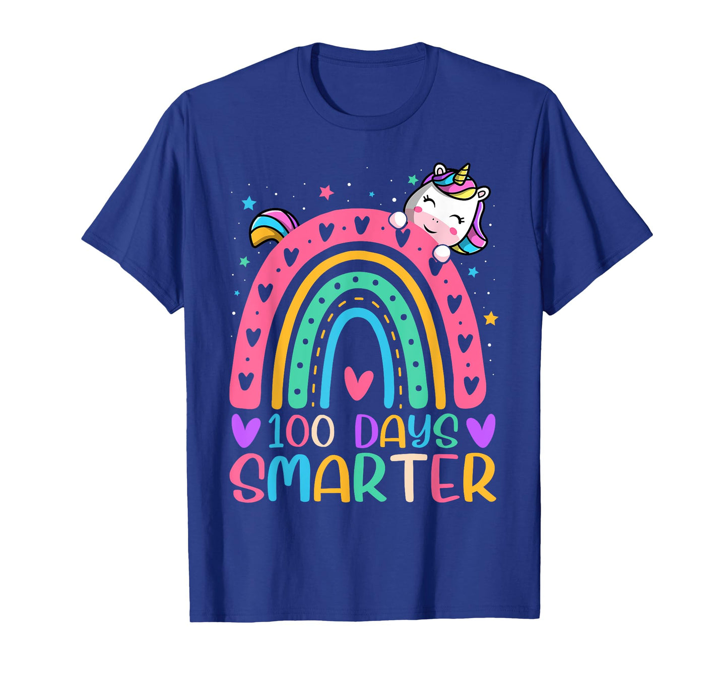 100 Days Smarter Rainbow Unicorn Girls 100th Day of School T-Shirt
