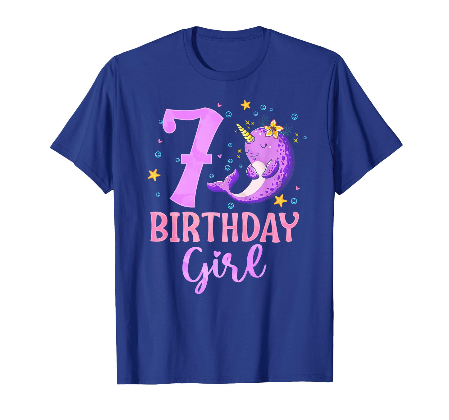 Narwhal Unicorn Of The Sea 7th Birthday Girl 7 Year Old T-Shirt
