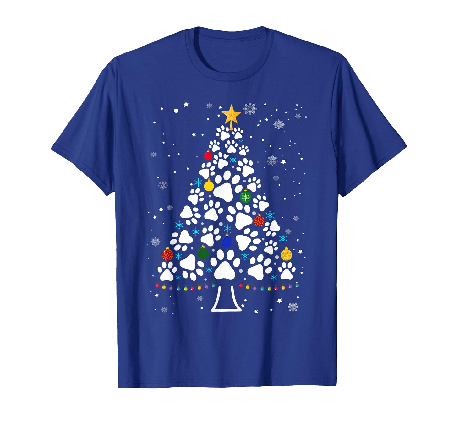Paw Print Christmas Tree Lights Matching Family Xmas T-Shirt