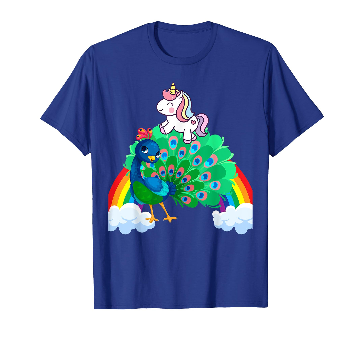 Unicorn Riding Peacock Boys Girls Men Women Kids Rainbow T-Shirt