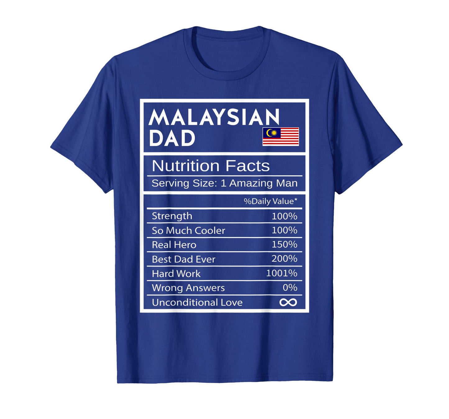 Mens Malaysian Dad Nutrition Facts National Pride Gift For Dad T-Shirt