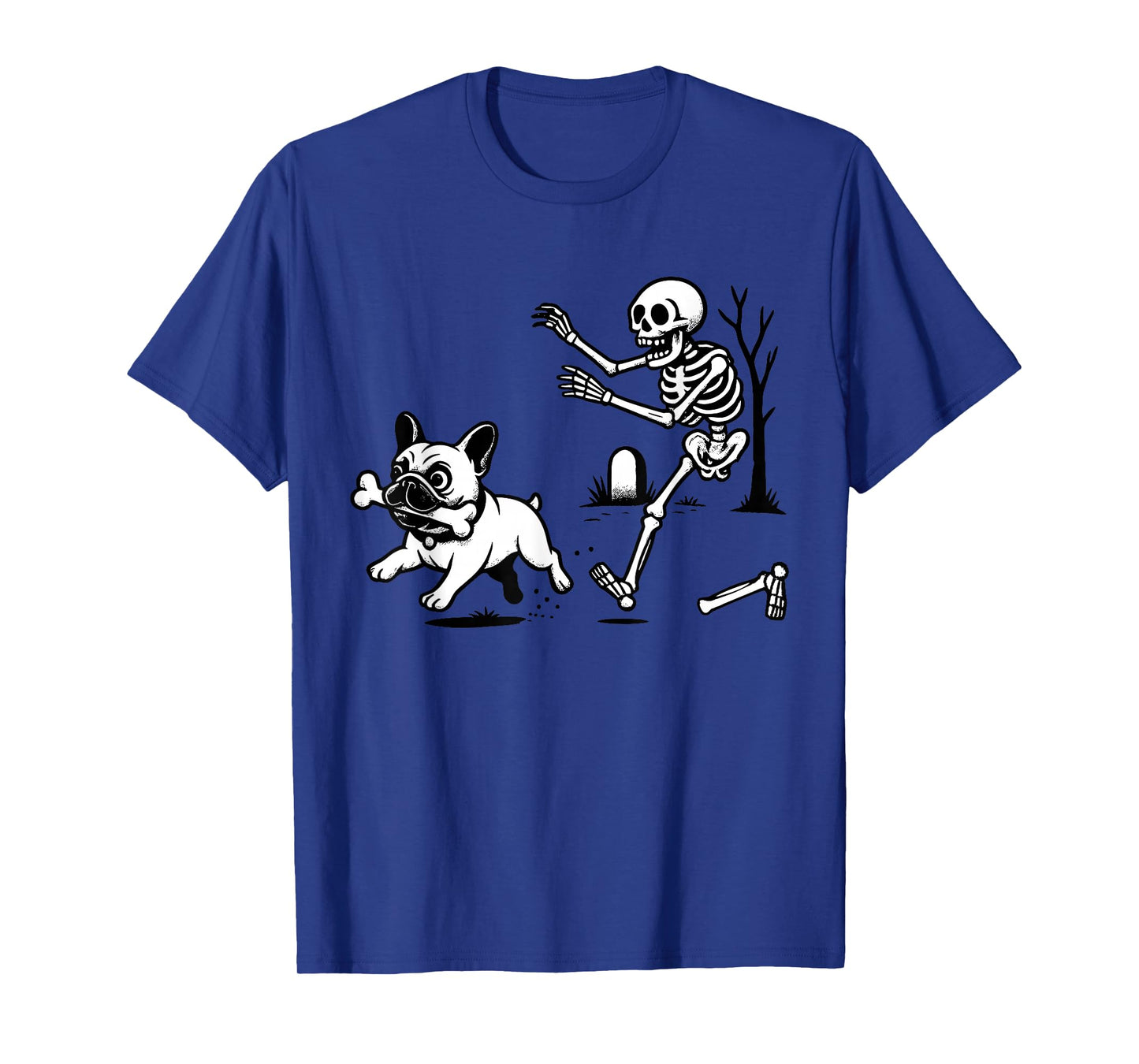 Skeleton Chasing French Bulldog Halloween Dog Mom Pet Lover T-Shirt