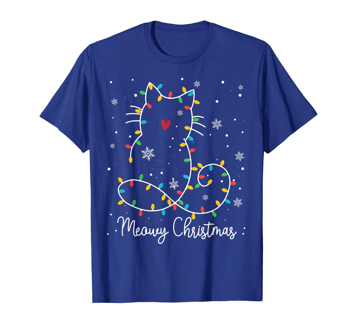 Cute Cat Meowy Christmas Light Cat Lover Mom Dad Merry Xmas Men Women Kids T-Shirt