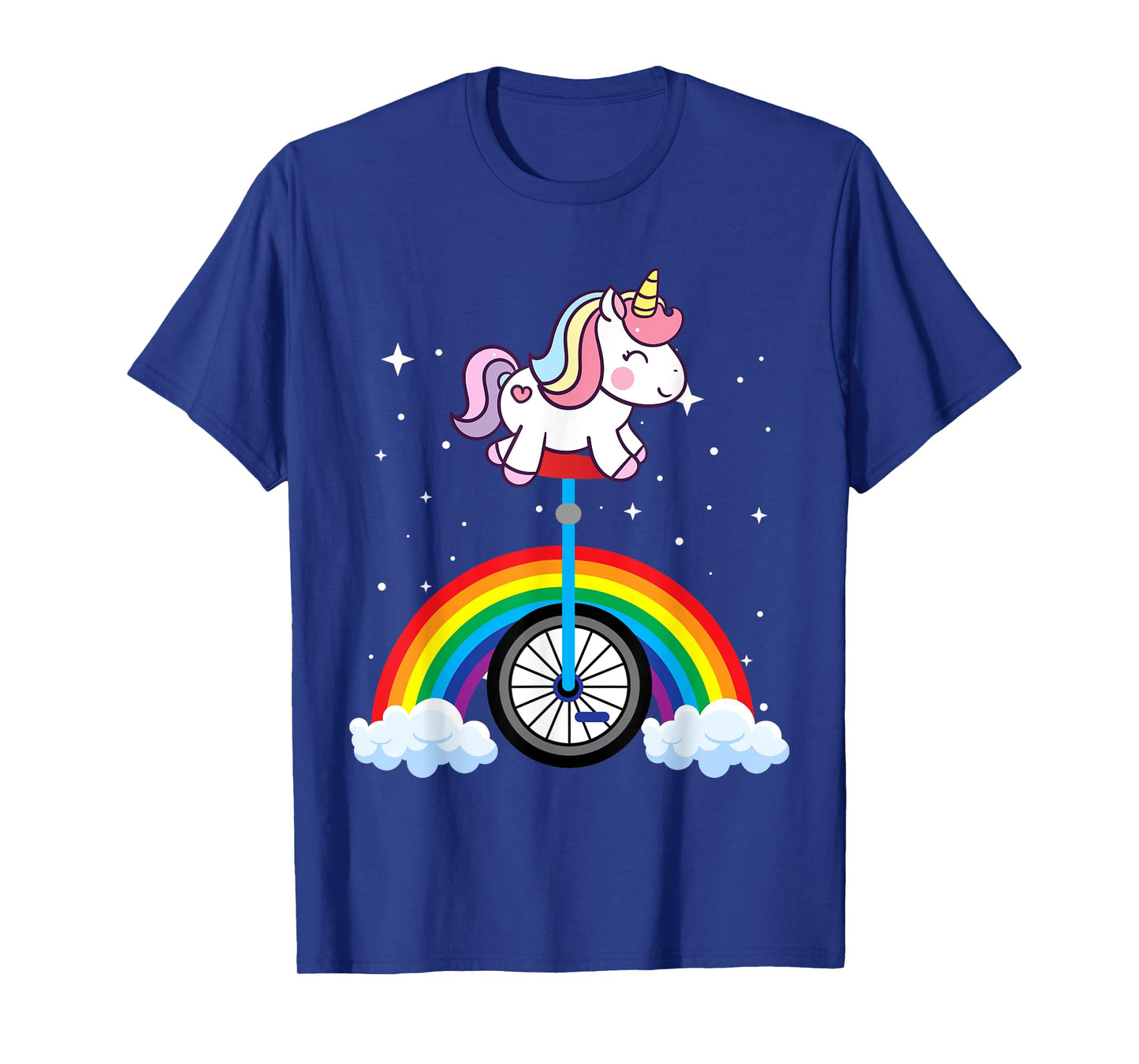 Unicorn Riding Unicycle Boys Girls Women Kids Teens Rainbow T-Shirt
