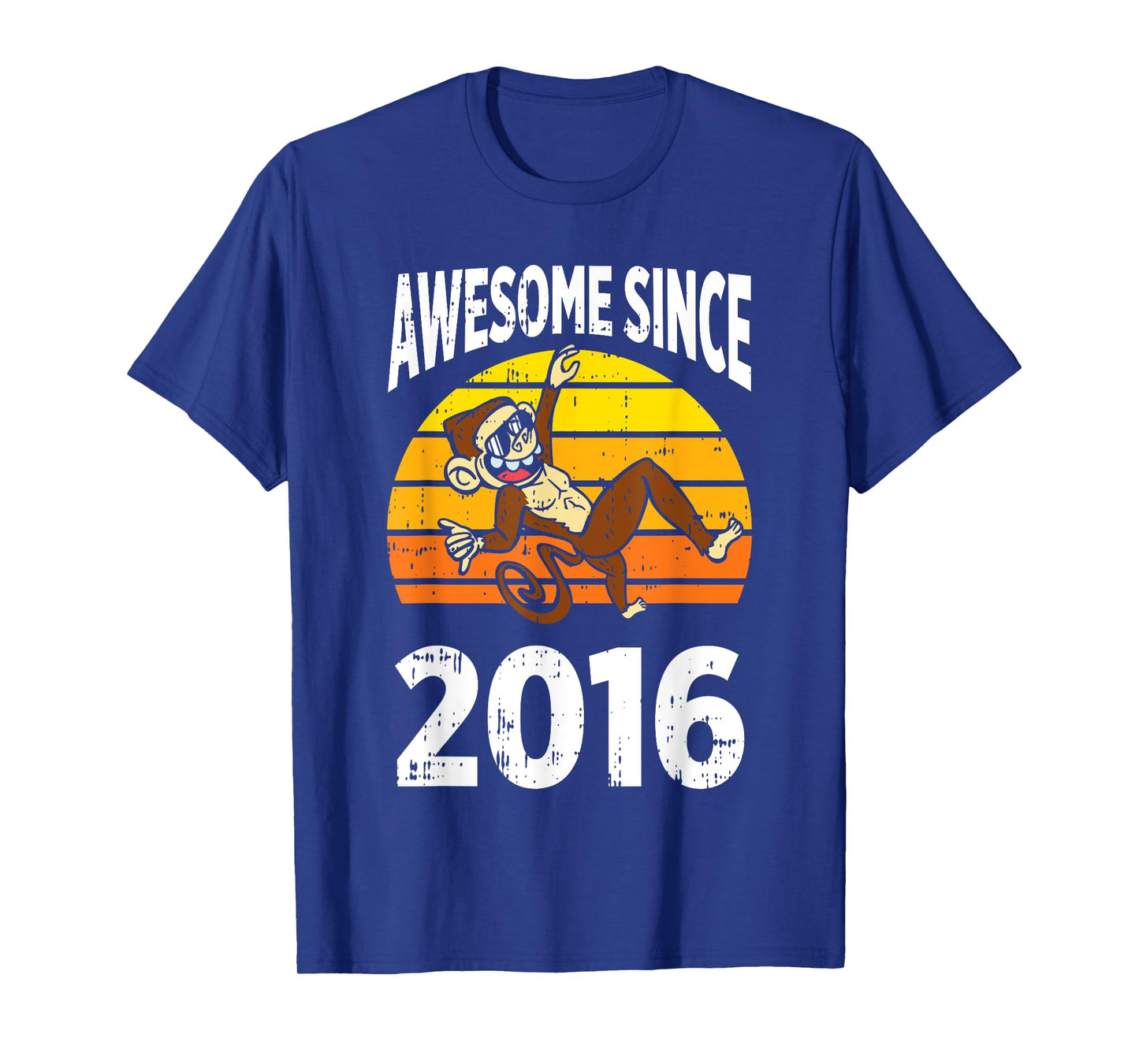 Monkey Awesome Since 2016 7th Birthday 7 Years Old T-Shirt