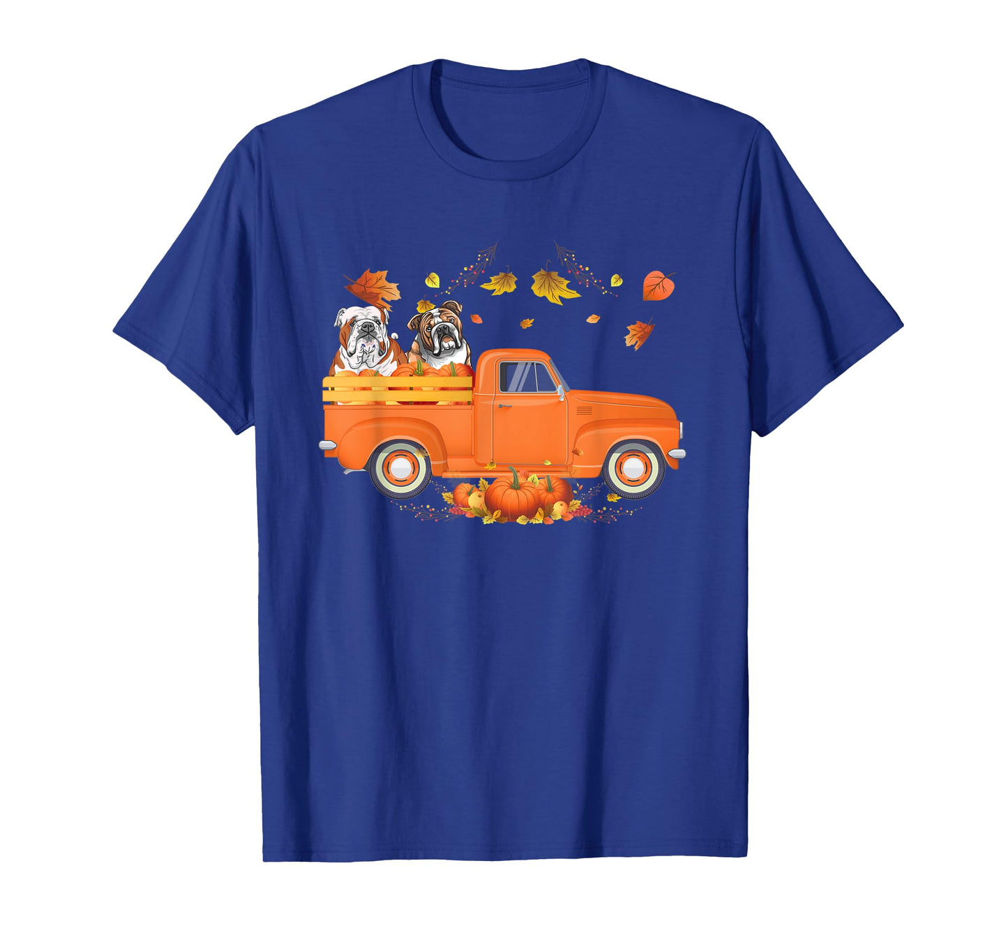 Bulldog Pumpkin Truck Fall Leaf Thanksgiving Halloween Men Women Kids T-Shirt