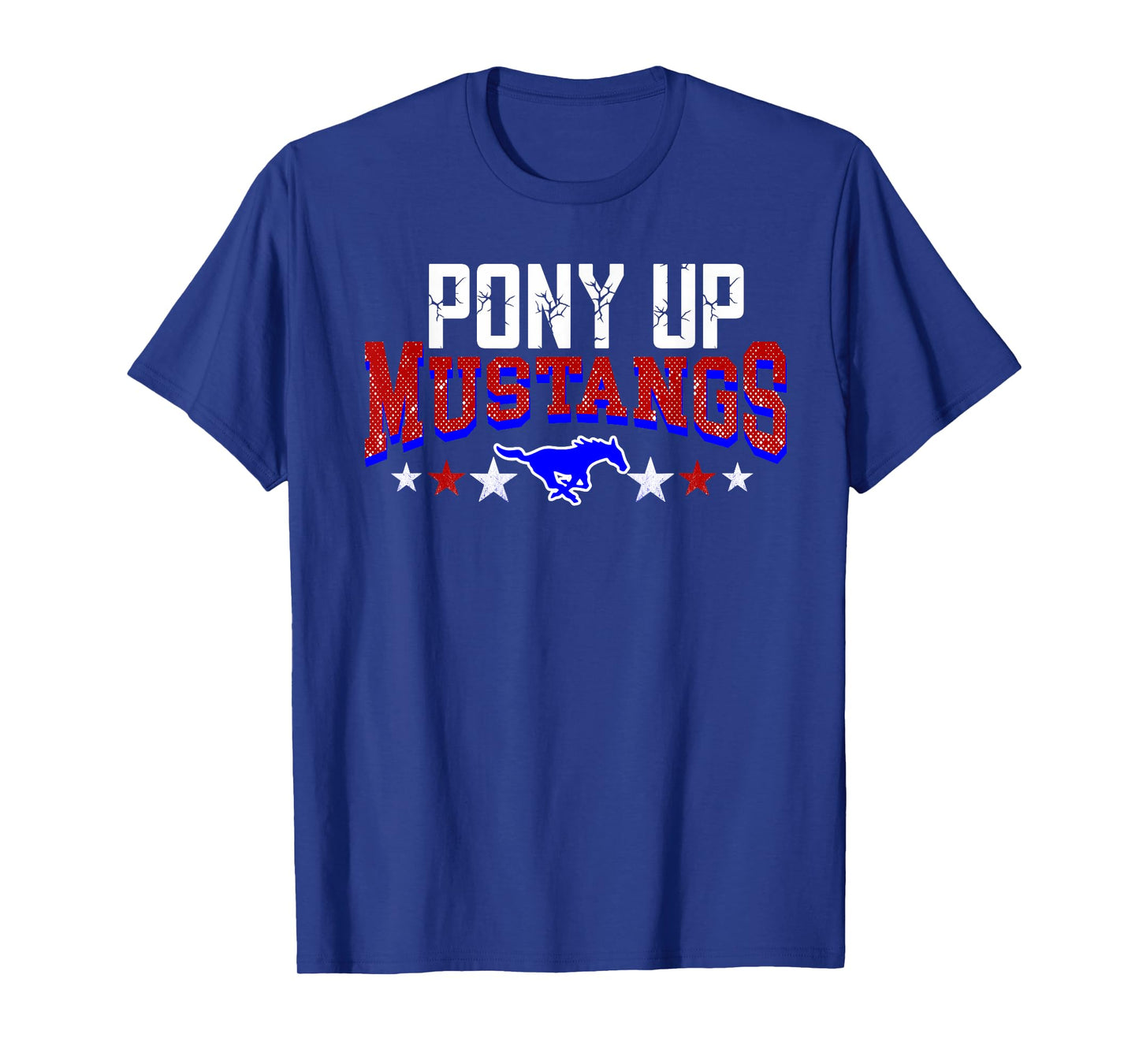 Pony Up Mustangs School Spirit Red Blue Teacher Mustang T-Shirt