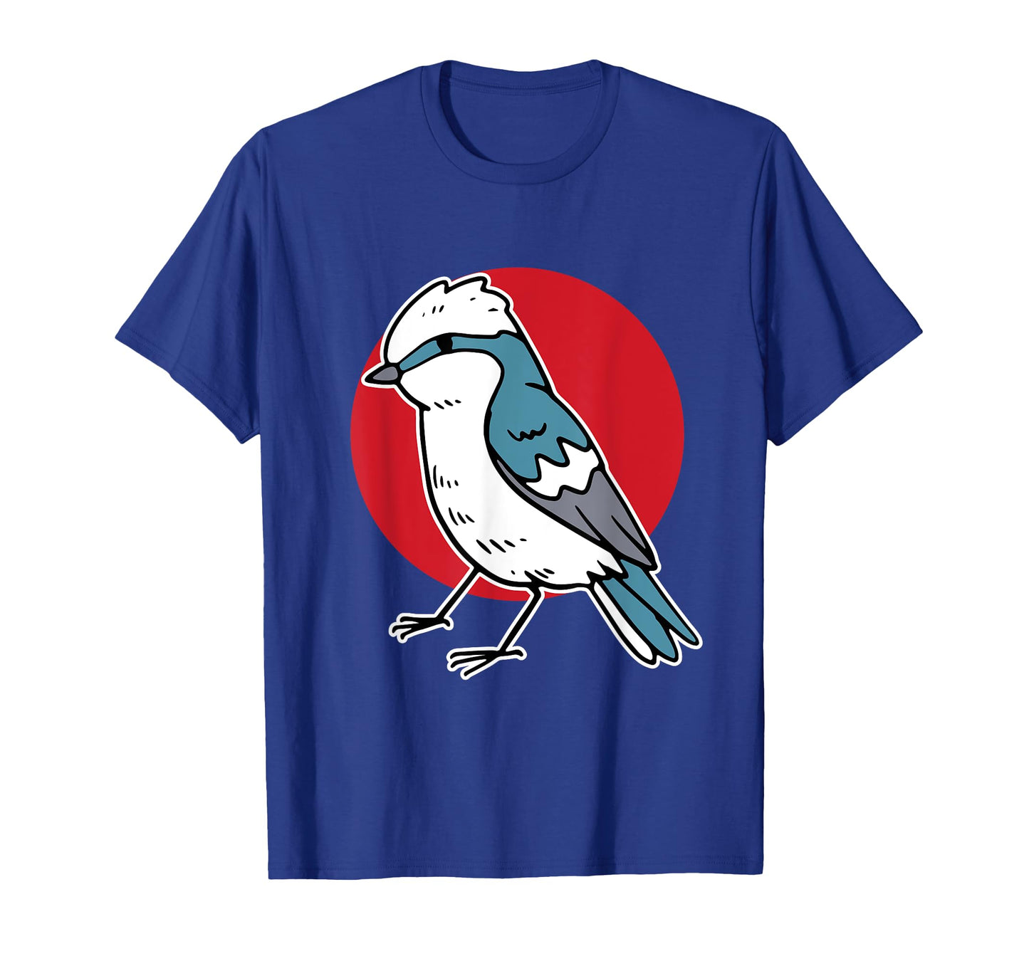 Cartoon Blue Jay Blue Bird On Red Circle T-Shirt