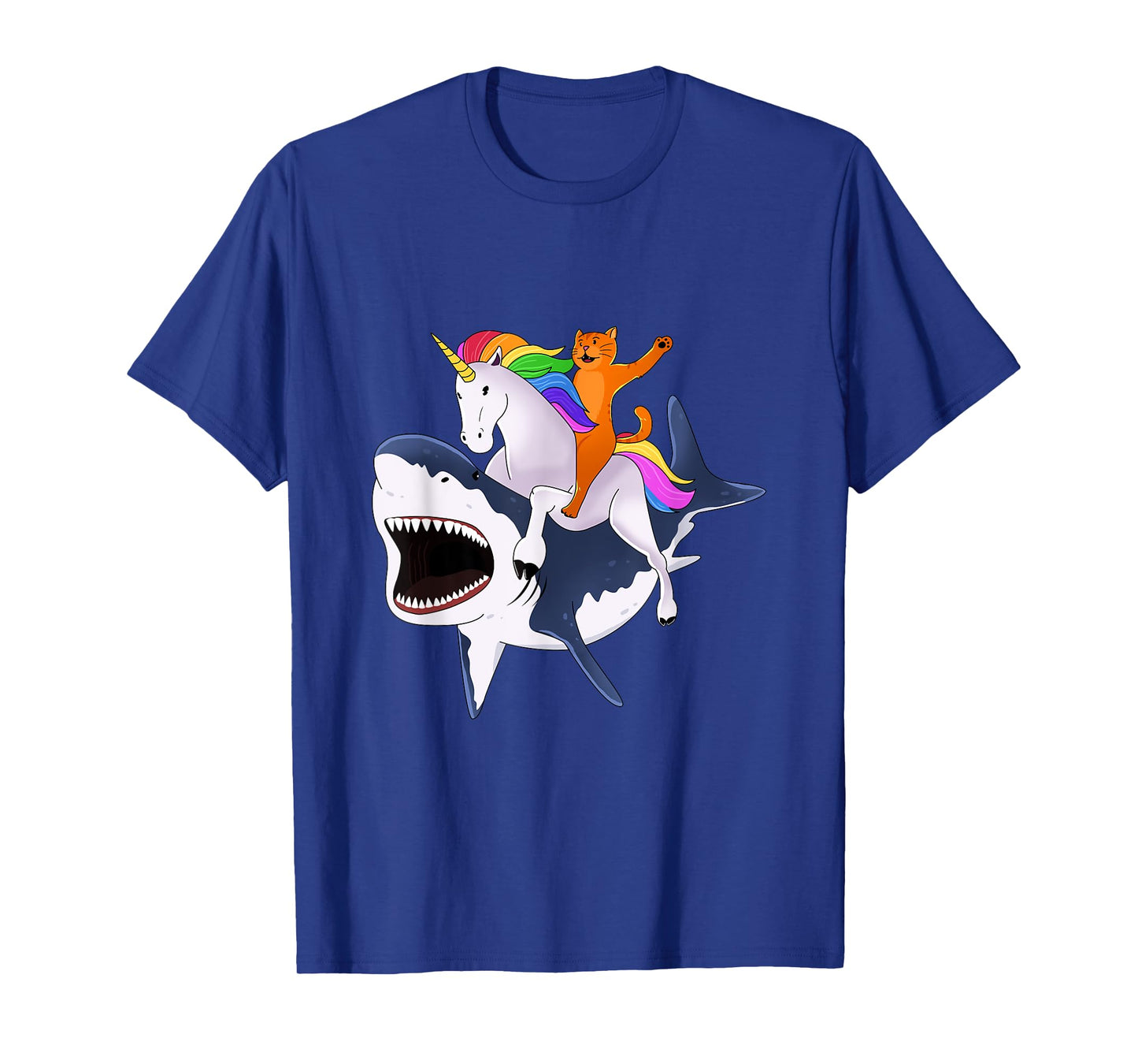 Cat Riding Unicorn Riding Shark Gift T-Shirt T-Shirt for Men Women Girls Kids