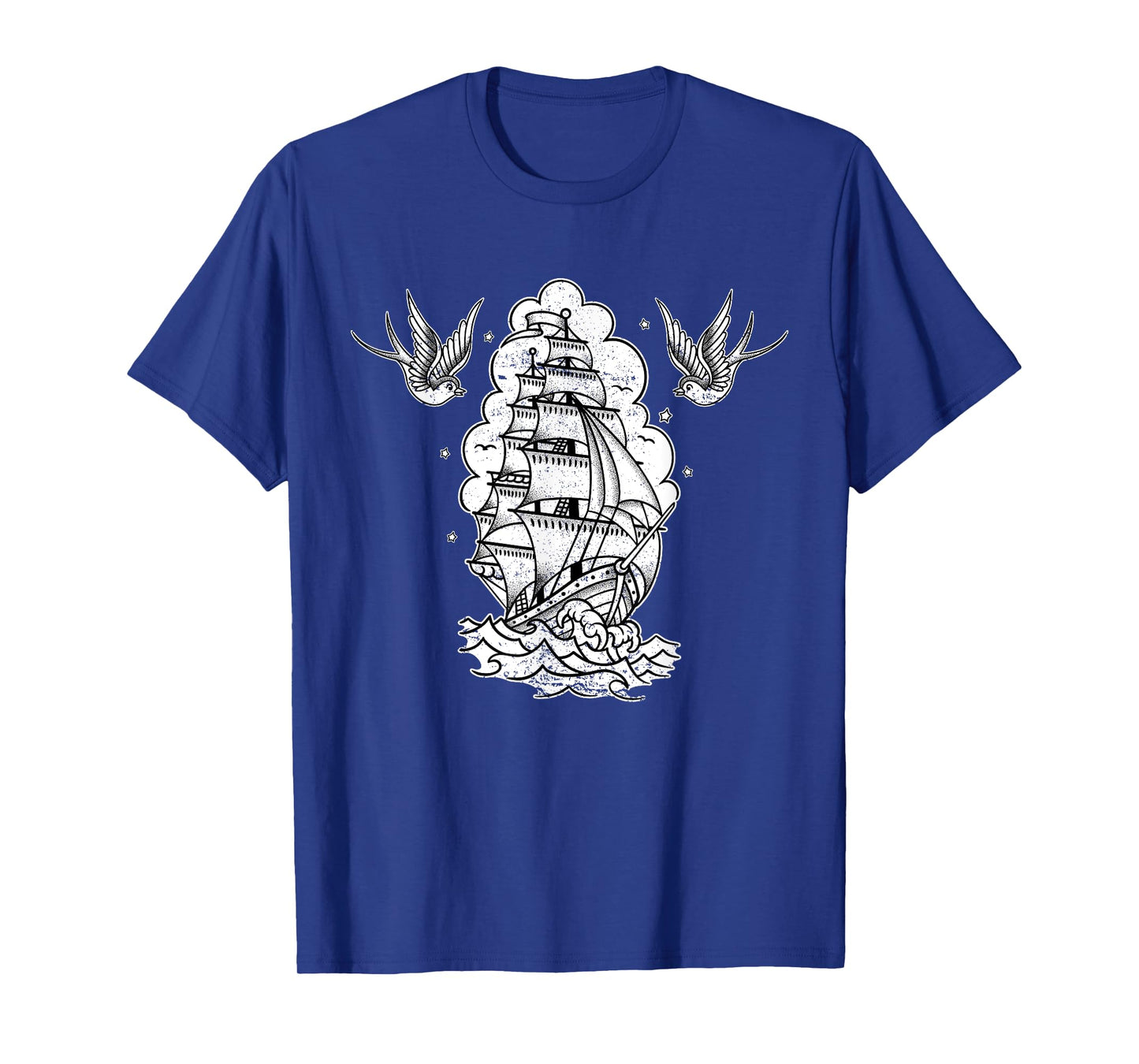 Old School Sailor Tattoo Clipper Ship and Swallows T-Shirt