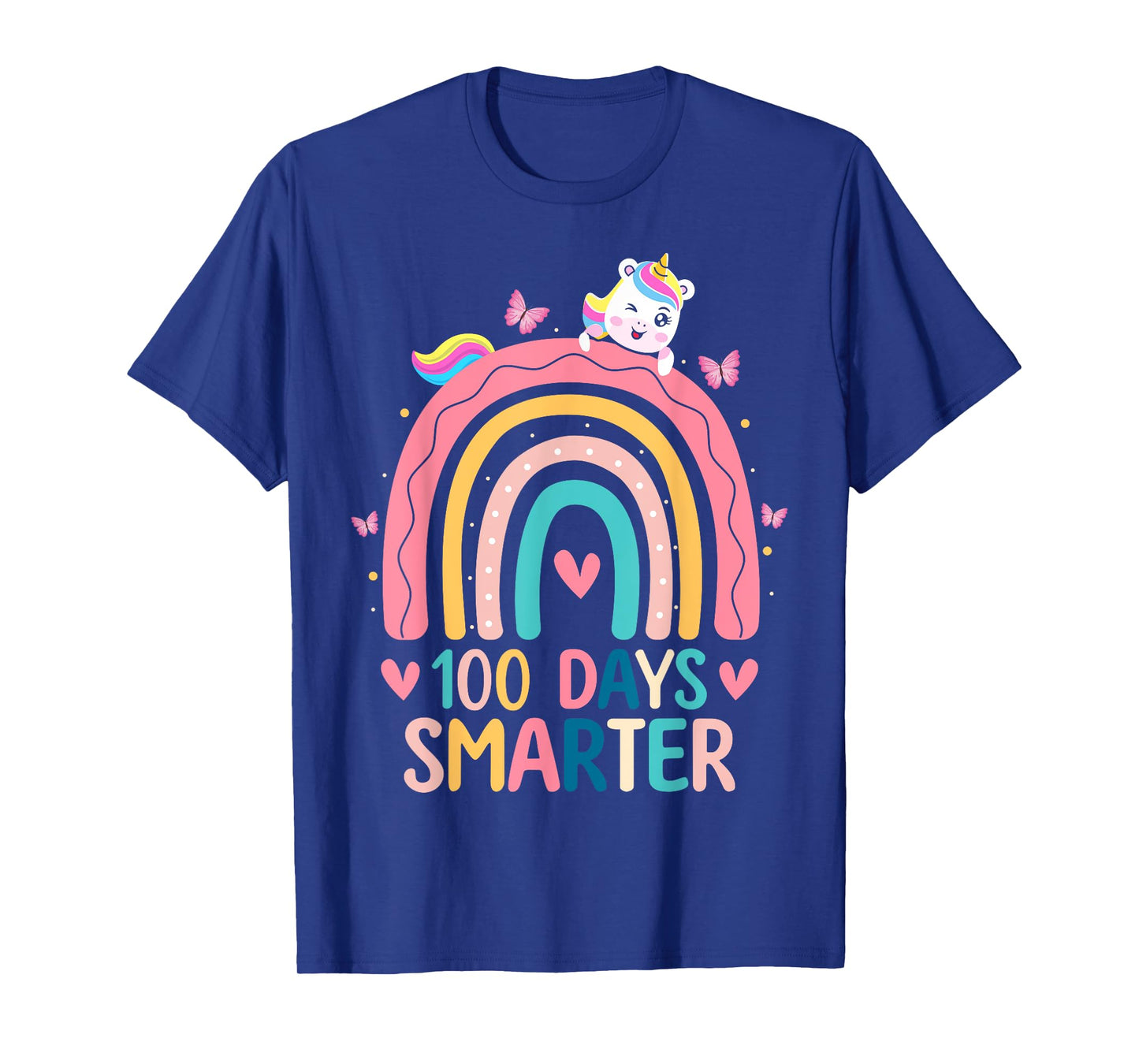 100 Days Smarter Rainbow Unicorn Girls 100th Day of School T-Shirt