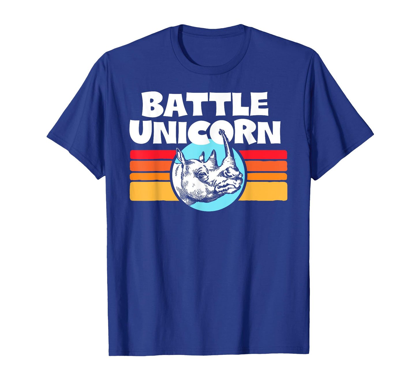 Battle Unicorn! Funny Retro 80s Rainbow Rhino Rhinoceros T-Shirt