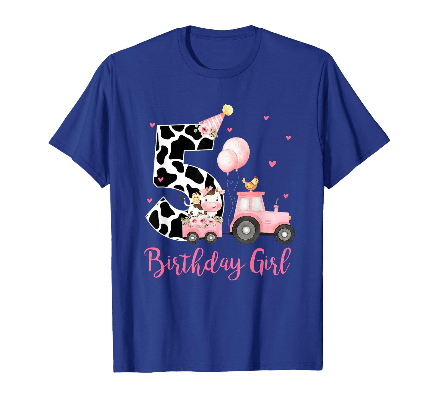 5th Birthday Outfit Girl 5 Year Old Farm Cow Chick Tractor T-Shirt