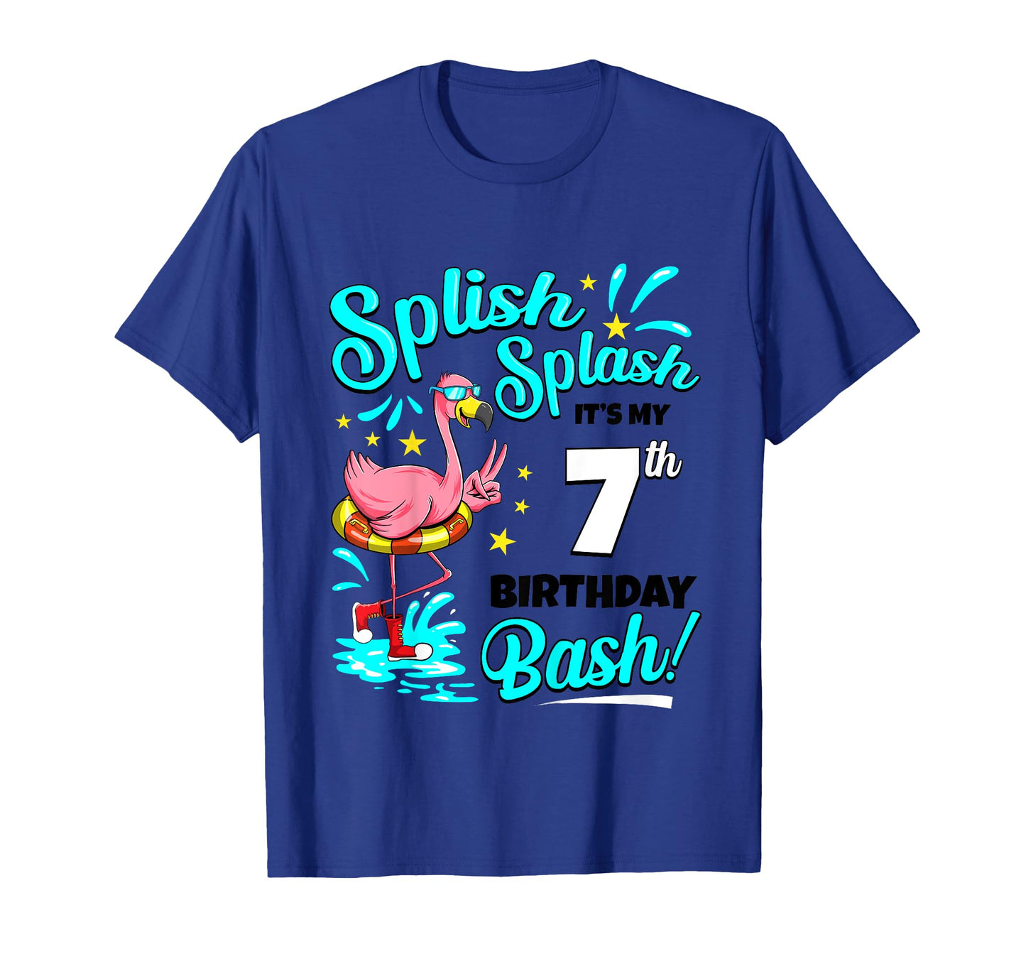 7th Birthday Flamingo 7 Years Old Pool Party Summer Girls Kids T-Shirt