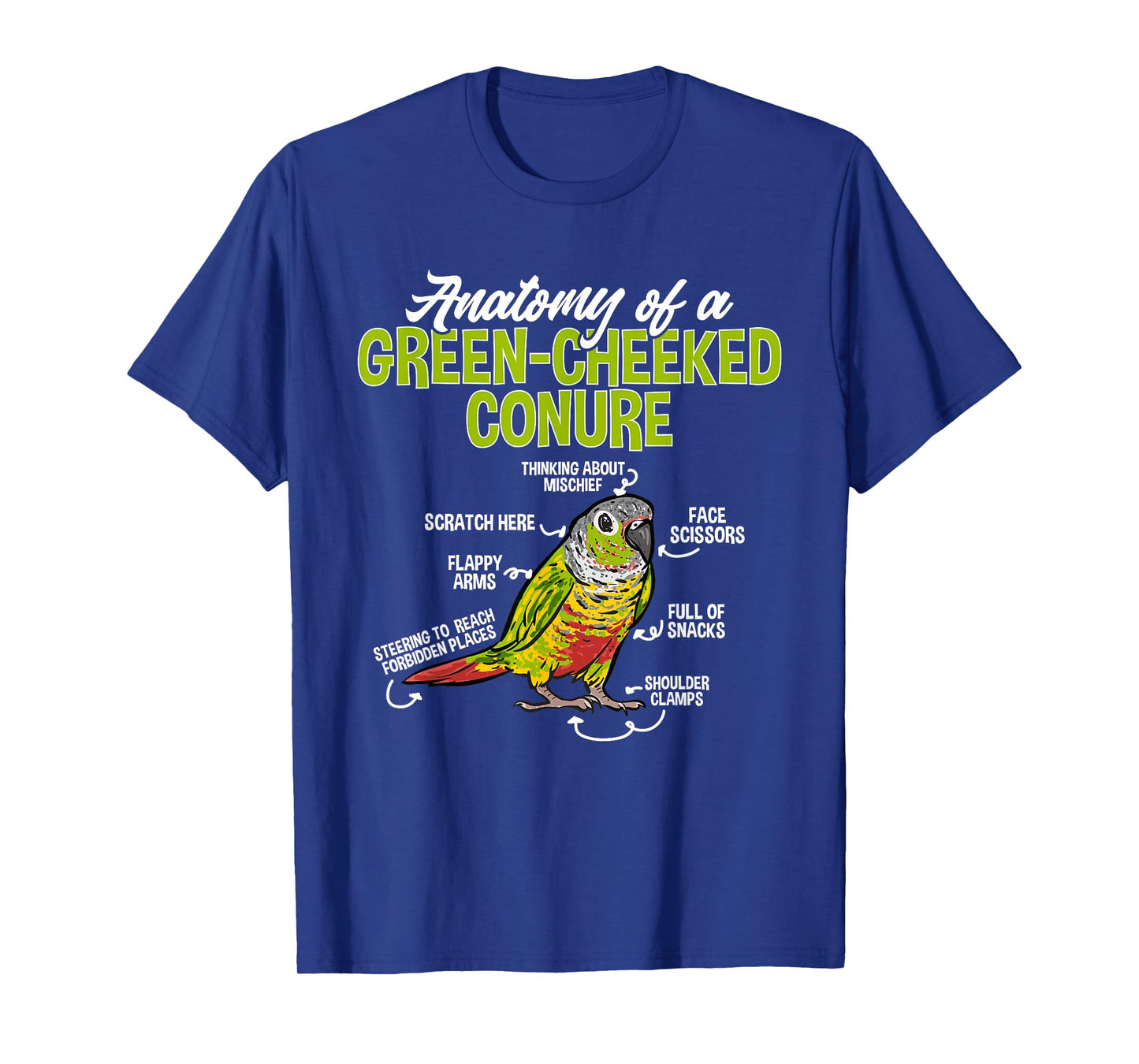Green Cheek Conure Parrot Anatomy Of A Green-Cheeked Conure T-Shirt