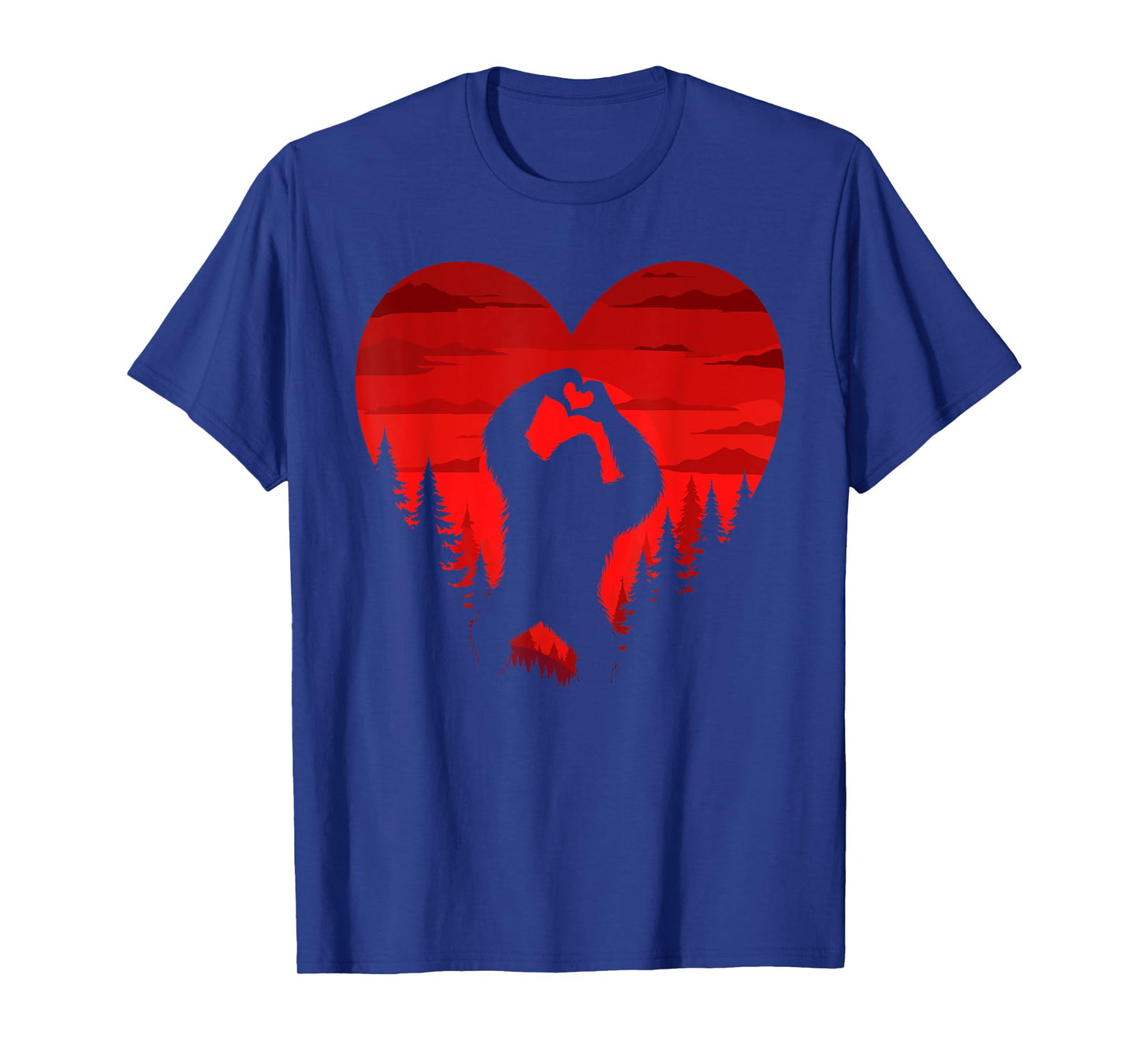 Bigfoot Heart Valentine Day Sasquatch Retro Landscape Forest T-Shirt