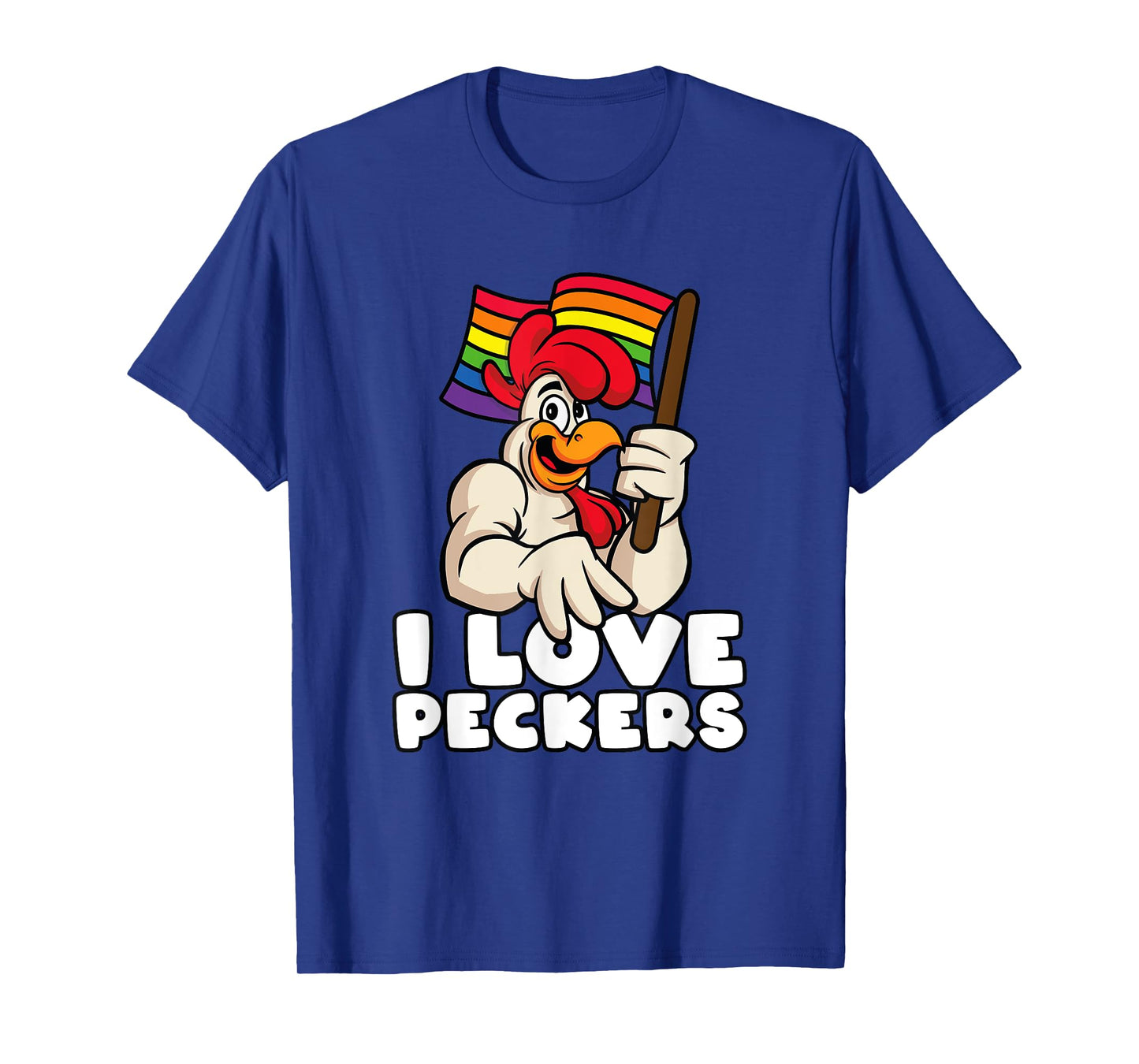 LGBT Rainbow Flag Rooster Pun I Love Peckers Gay Chicken Dad T-Shirt