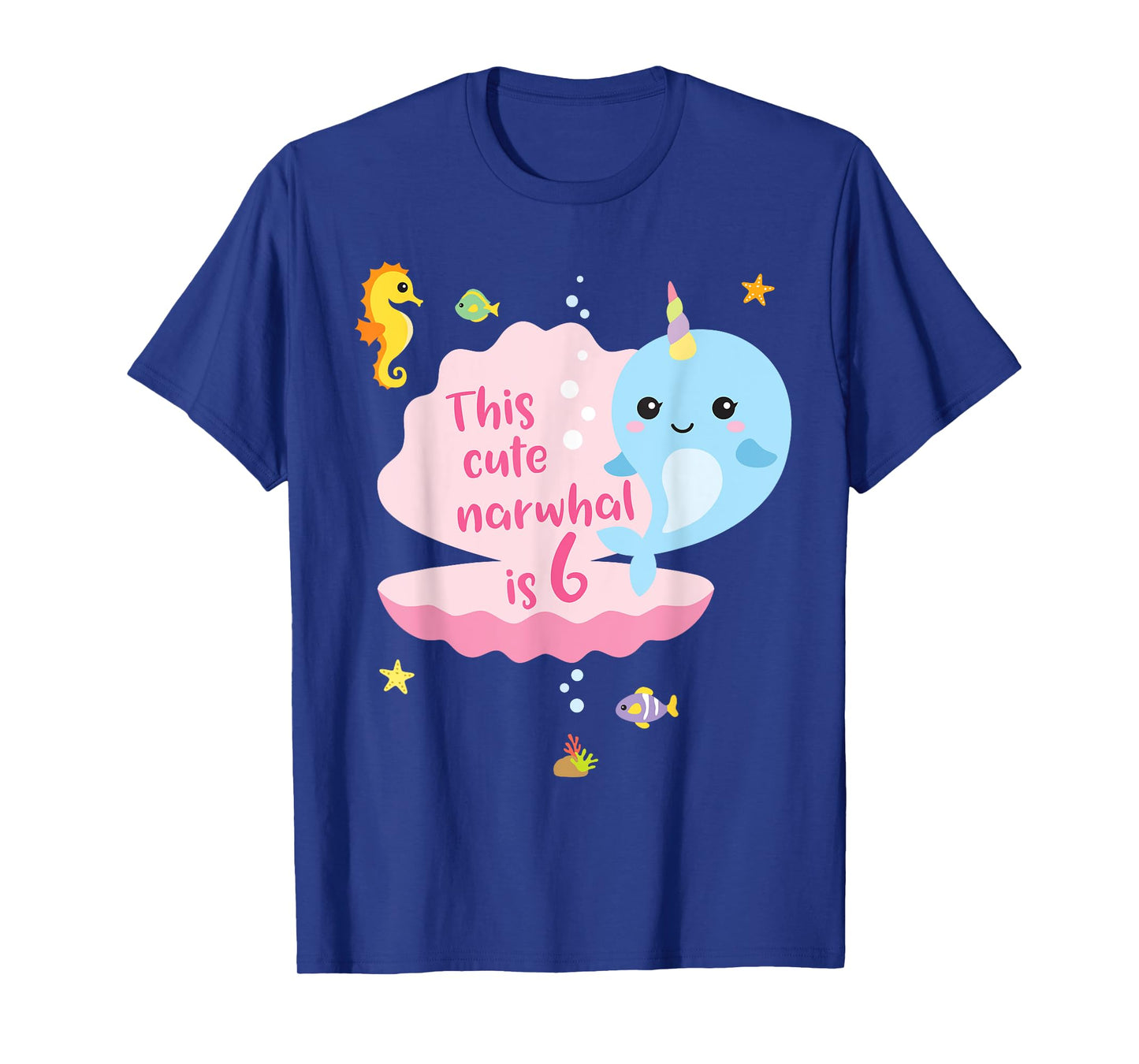 6th Birthday 6 Year Old Girl Boy Gift Narwhal Sea Unicorn T-Shirt